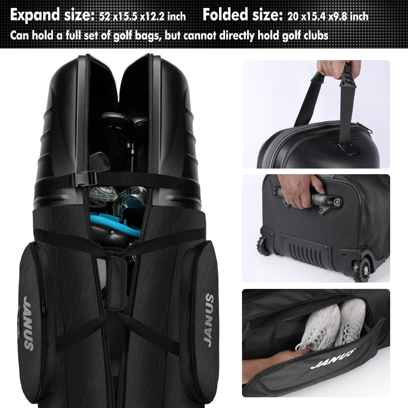 JANUS Golf Travel Bags with Wheels - ABS Plastic Hard Case for Airline Travel & Golf Club Protection | Durable Golf Bag Carrier for Tournaments & Vacations