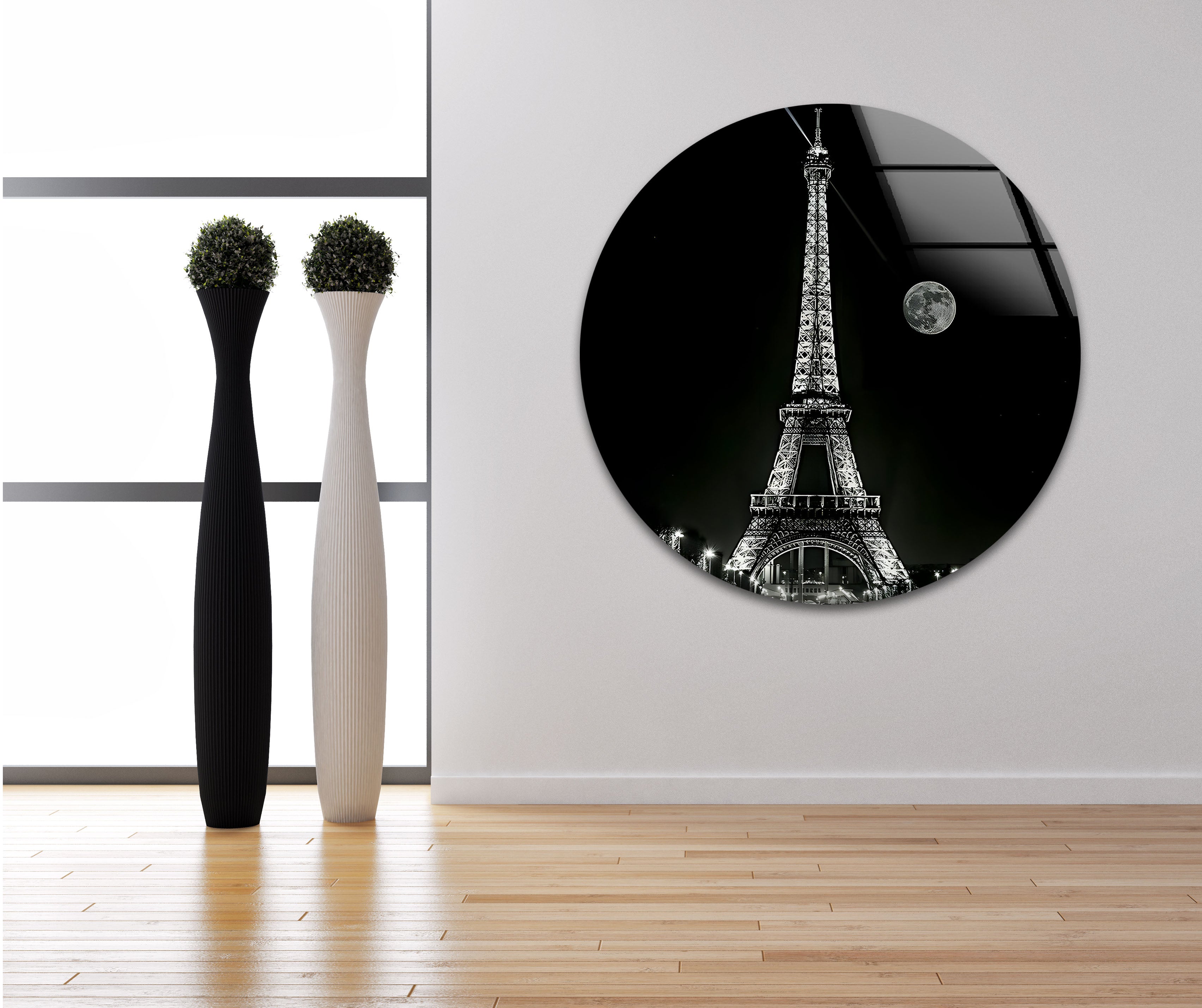 Elegant Black and White Eiffel Tower Glass Wall Art - Parisian Home Decor for Living Room, Bedroom & Office