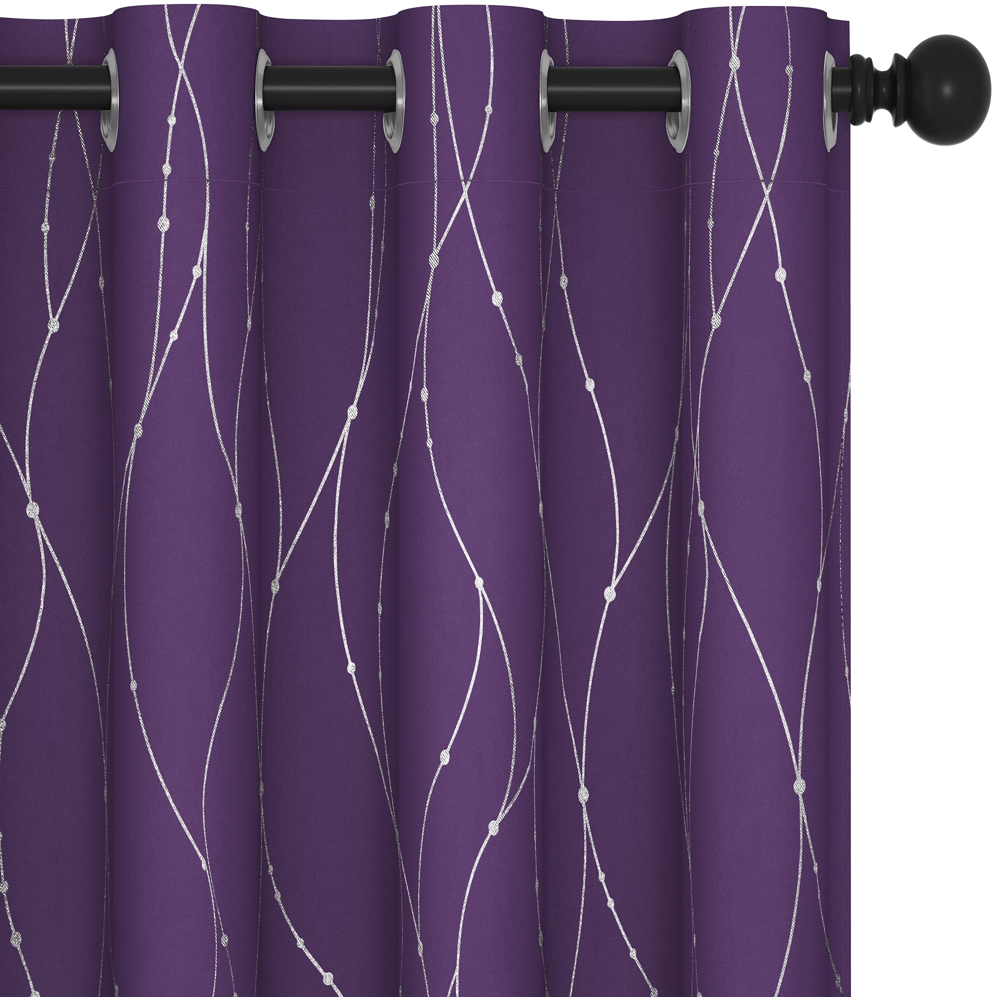 Deconovo Thermal Insulated Blackout Curtains for Kitchen & Dining Room - 52 x 45 Inch, Purple Grape Dots Pattern, Set of 2 Panels - Energy Saving, Noise Reducing, Perfect for Home, Office and Bedroom Use