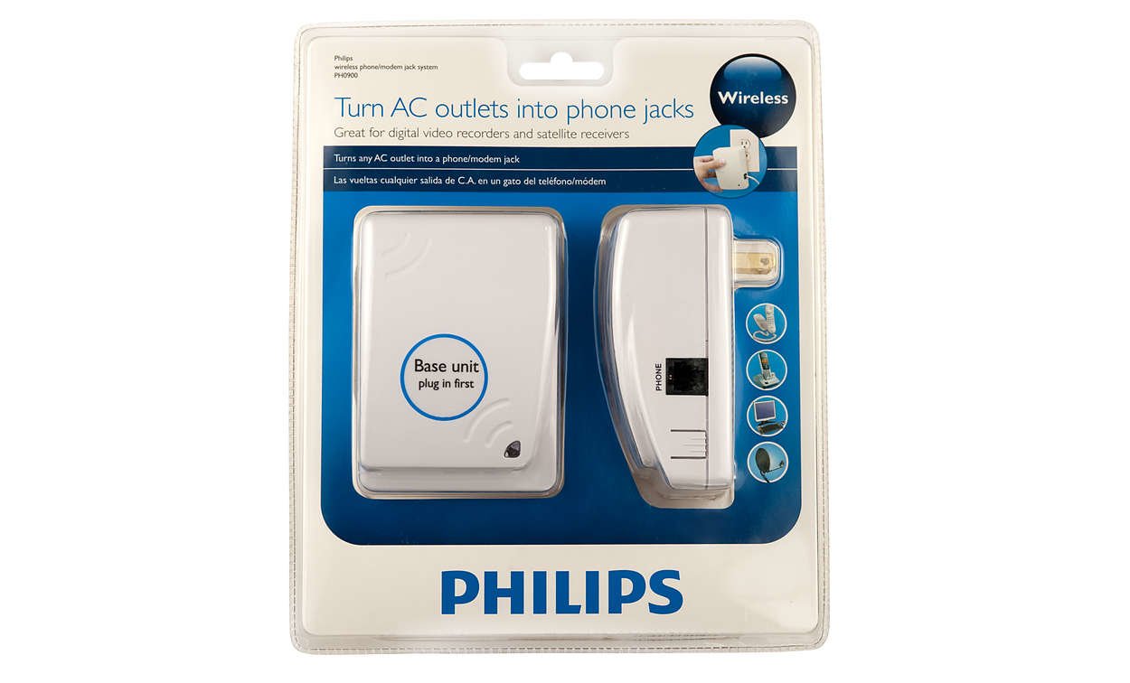 Philips PH0900 Wireless Phone/Modem Jack System - Cordless Landline Phone with Caller ID & Answering Machine for Home & Office Use