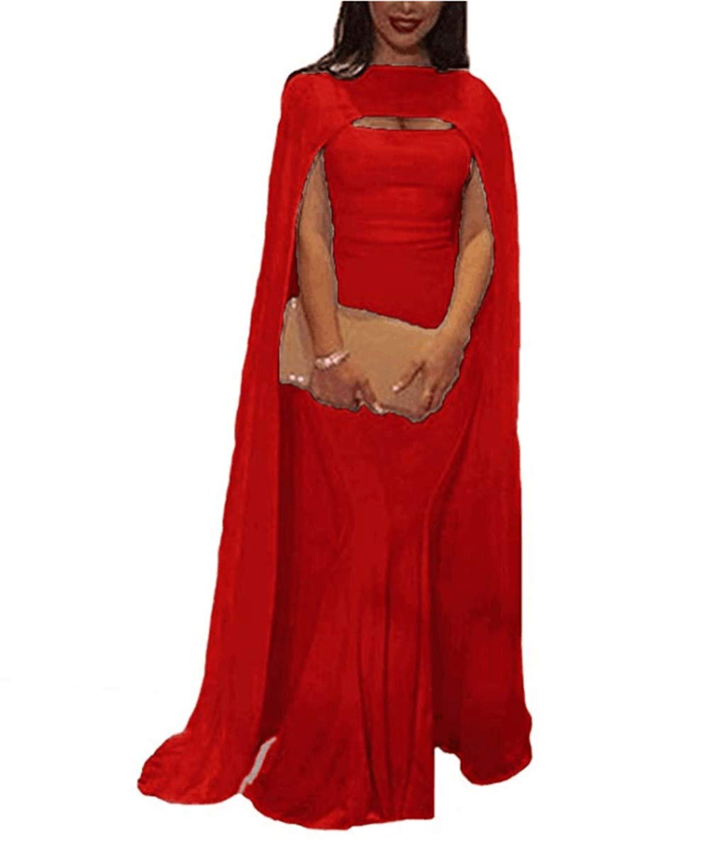 Emanni Women's Elegant Long Mermaid Evening Dress with Cape - Perfect for Prom, Gala, and Formal Events - Stretchy Comfort Fit for Weddings & Special Occasions