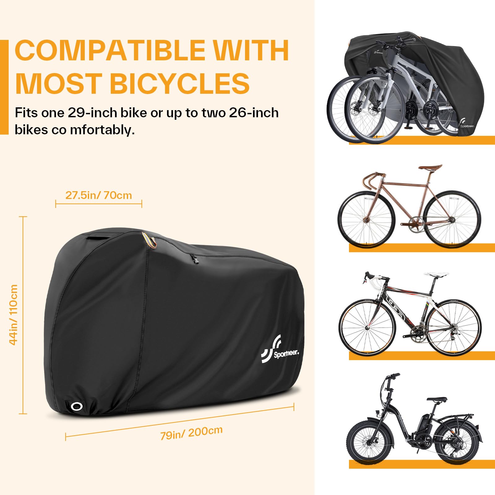 Sportneer Waterproof Bike Cover with Built-in Storage Bag - 210T Fabric Windproof UV Protection for Mountain, Road & Electric Bicycles - Ideal for Outdoor, Garage & Travel Storage
