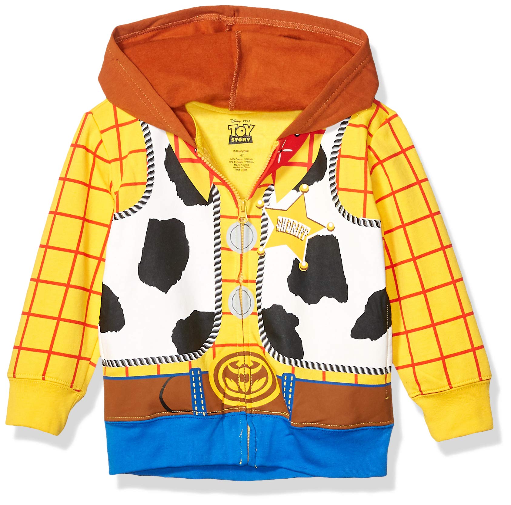 Disney Boys' Toddler Sheriff Woody Toy Story Costume Hoodie - Cute Halloween Outfit, Birthday Party Cosplay, Movie Character Dress-Up for Kids