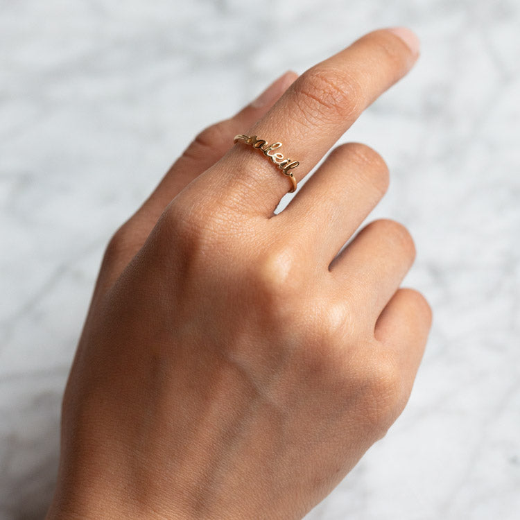 14K Gold Custom Cursive Name Ring - Personalized Initial Jewelry for Women, Engraved Letter Ring Gift for Her, Birthday, Anniversary, Valentine's Day Present