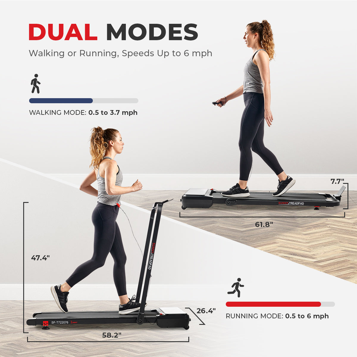 Pacer 2 in 1 Auto Incline Under Desk Walking & Running Smart Treadmill - Compact Home Office Treadmill for Workouts While Working