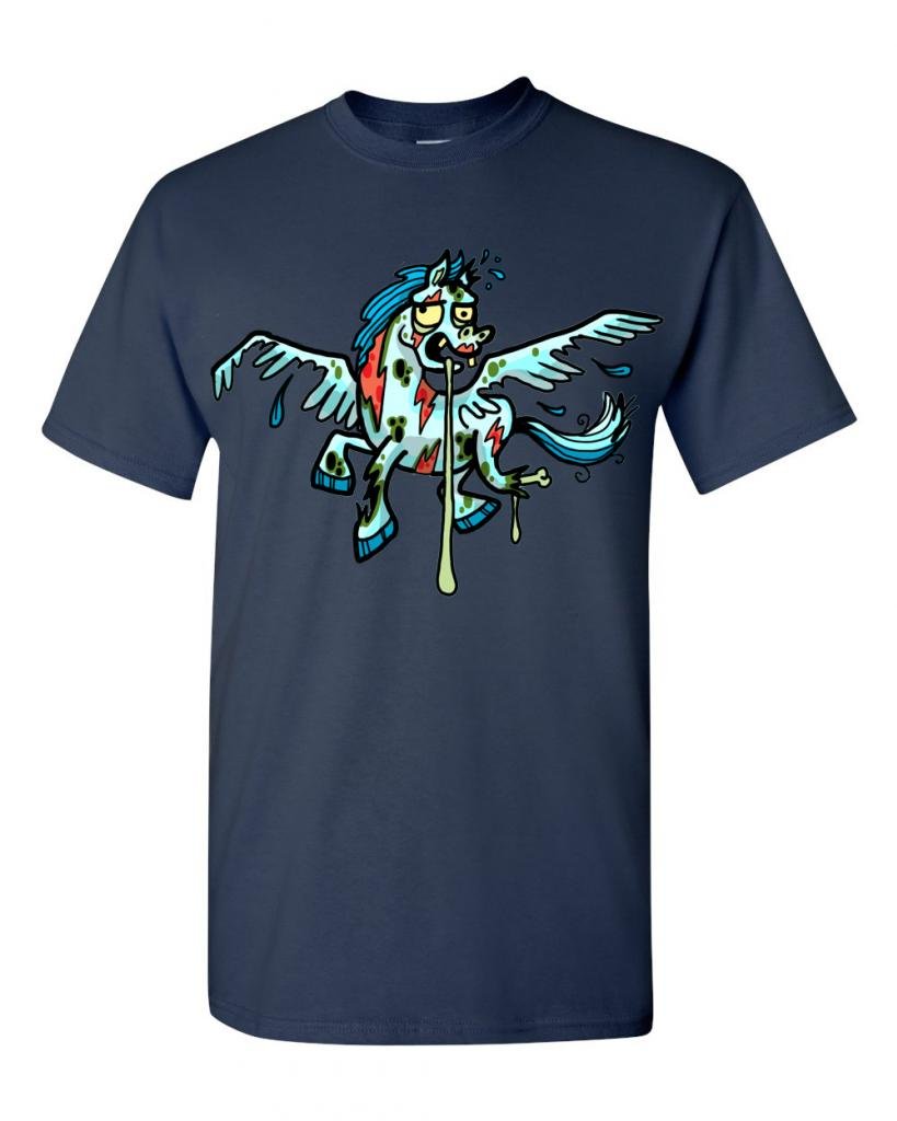 Zombie Pegasus Undead Animals Graphic T-Shirt for Adults - Cool Horror & Gothic Style Tee for Halloween, Cosplay, and Dark Fashion Lovers