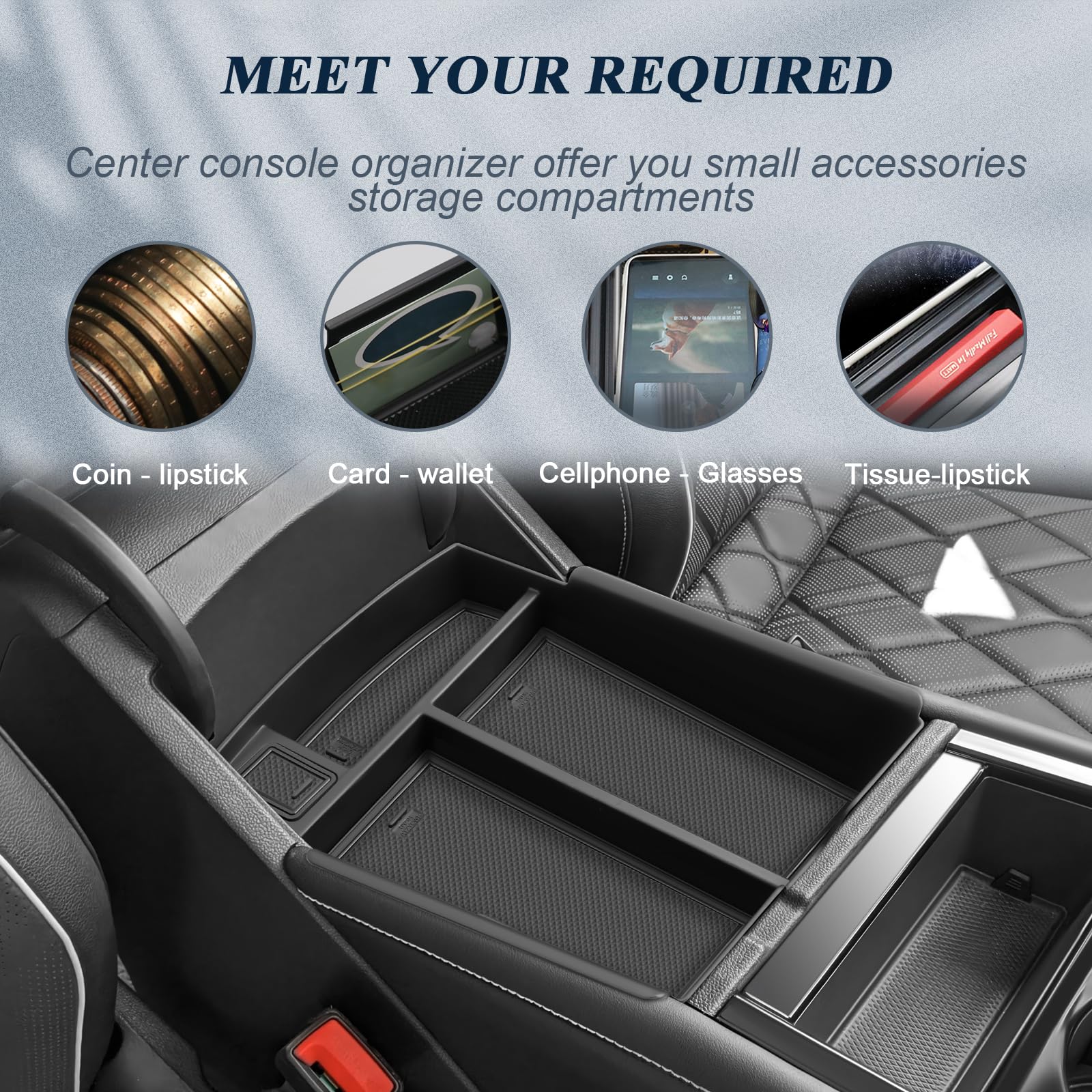 BIBIBO 2024 VW Atlas Center Console Organizer Tray - Custom Fit for 2024+ Volkswagen Atlas, Black Glove Box Insert & Storage Pallet - Perfect for Car Organization, Road Trips & Daily Commute