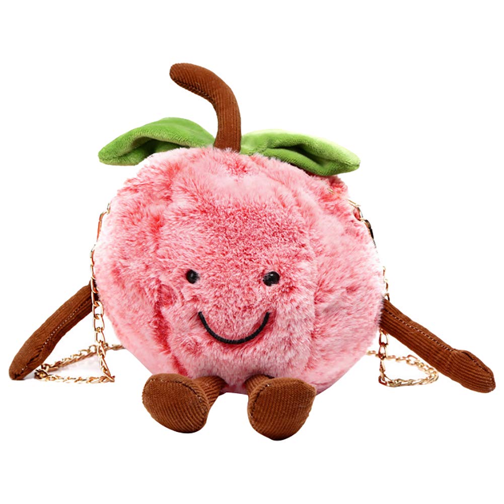 QZUnique Women's Plush Watermelon Crossbody Bag - Cute Fruit Shaped Shoulder Purse with Chain Strap for Summer Outings & Beach Vacations