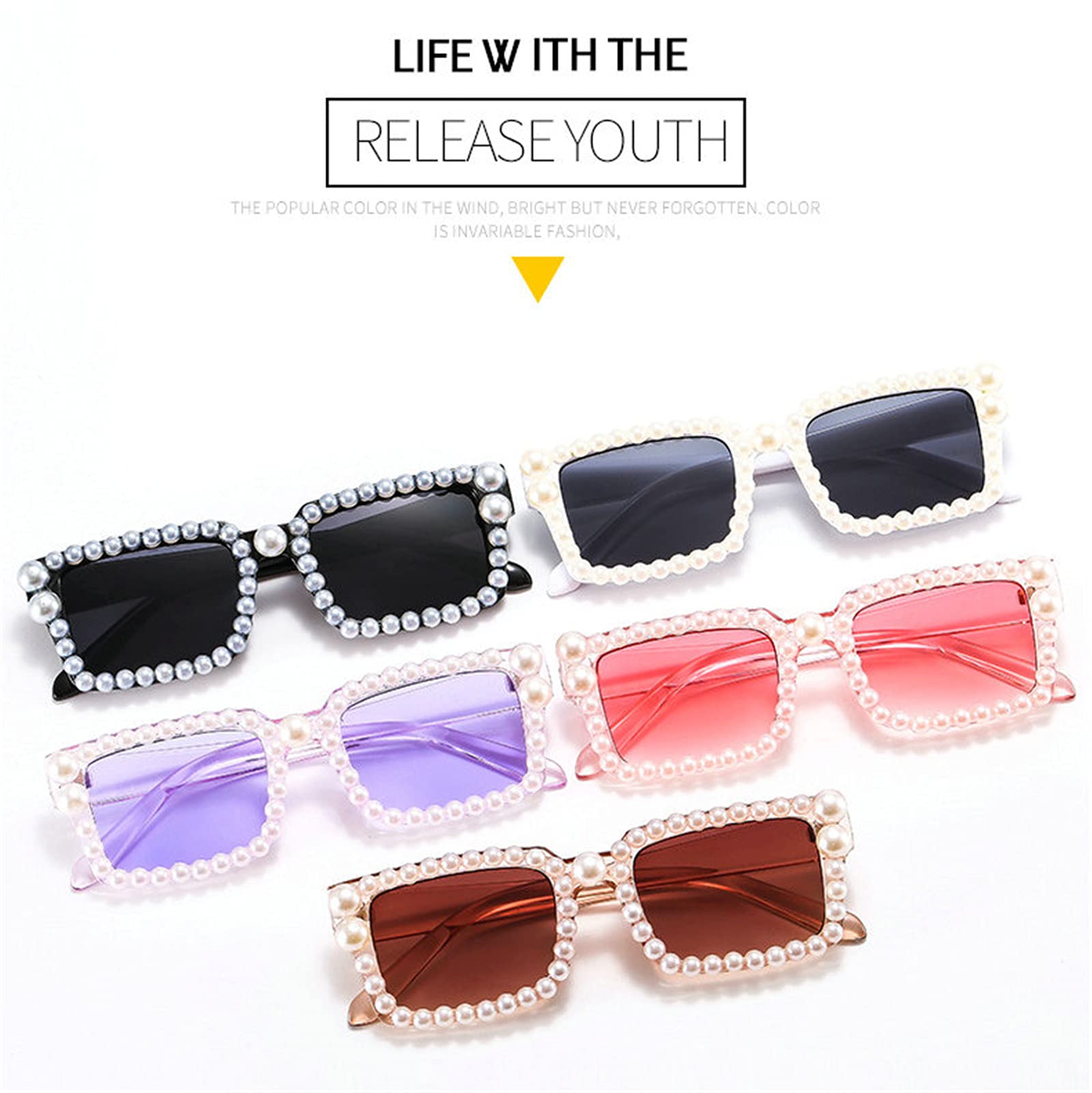 Luxury Square Rhinestone Sunglasses for Women - Elegant Rectangle Party Eyewear with Pearl Accents | Perfect for Beach, Outdoor Events & Fashion Accessories