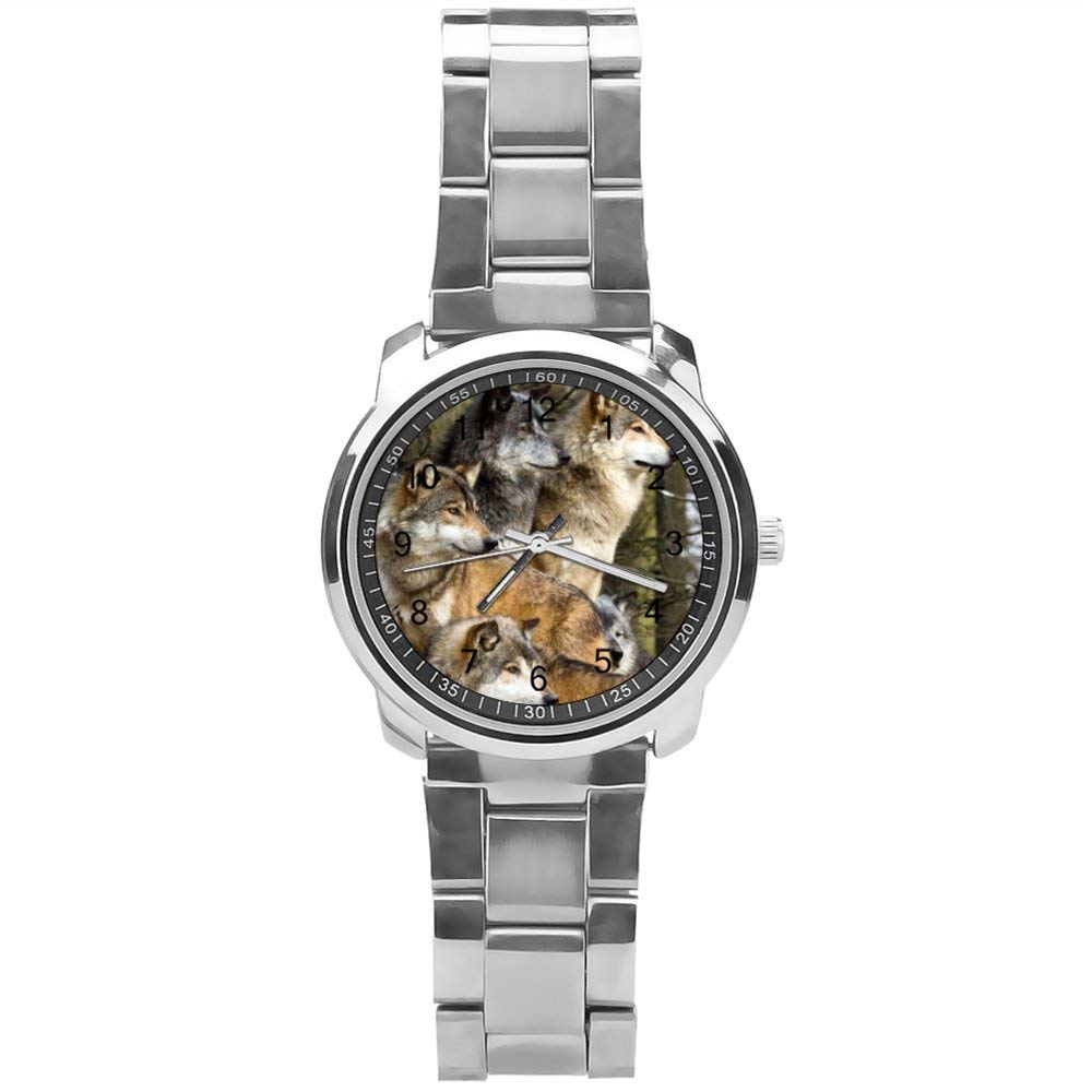 Yolocal Wolfs Wild Animal Analog Watch for Boys - Stainless Steel Strap - Perfect for Outdoor Adventures, School, and Gifts