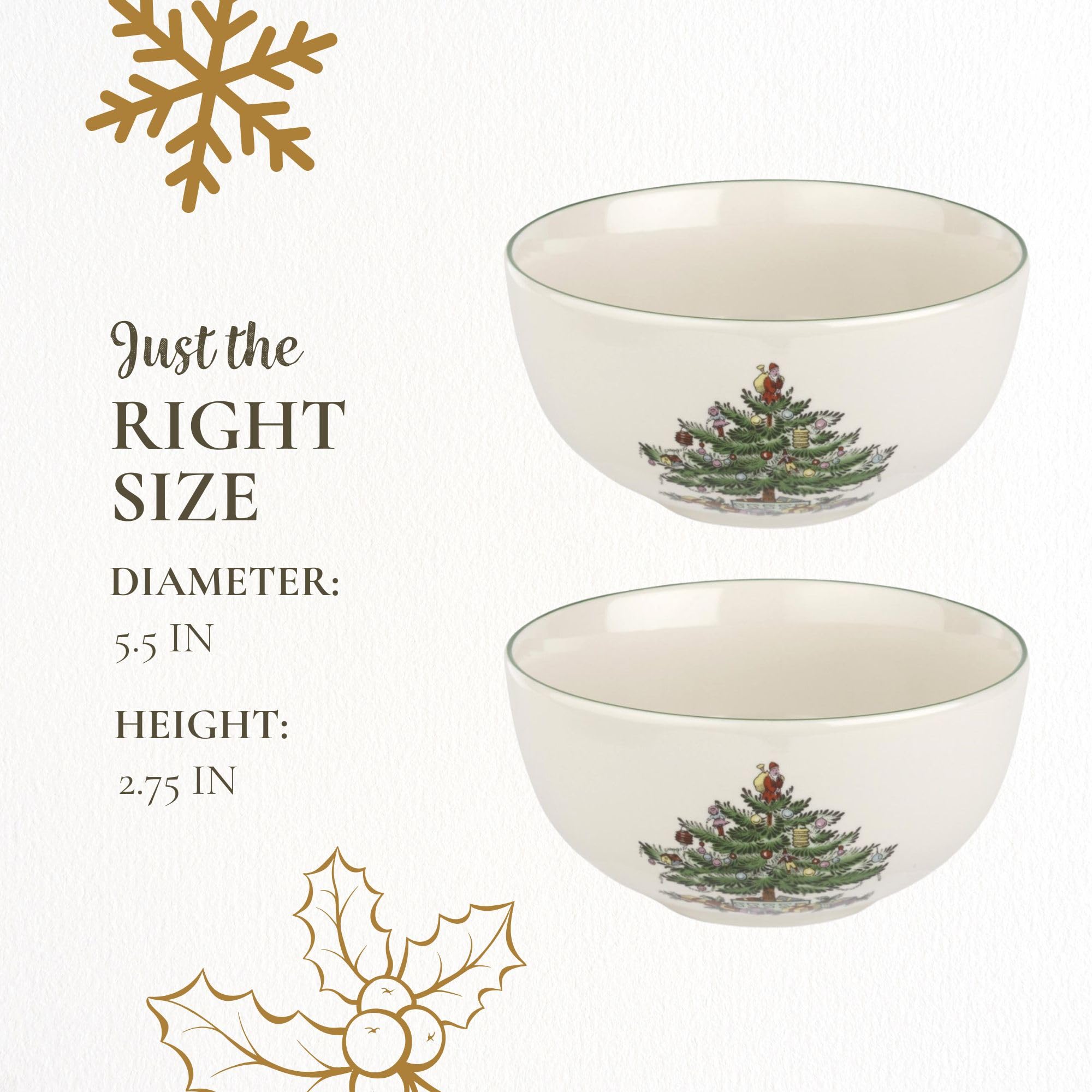 Spode Christmas Tree 5.5-Inch Fruit Salad Bowl Set of 4 - Classic Holiday Earthenware Serving Bowls for Cereal, Dessert, Christmas Treats - Microwave, Dishwasher & Oven Safe Tableware - Perfect for Holiday Parties, Family Gatherings & Festive Dining Decor