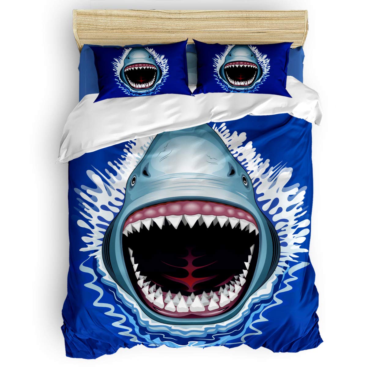 **Sunteeny 4-Piece Full Size Cartoon Shark Duvet Cover Set - Soft Comforter & Quilt Cover for Kids & Adults - All Seasons Bedding - Perfect for Kids' Rooms, Guest Bedrooms & Themed Decor**