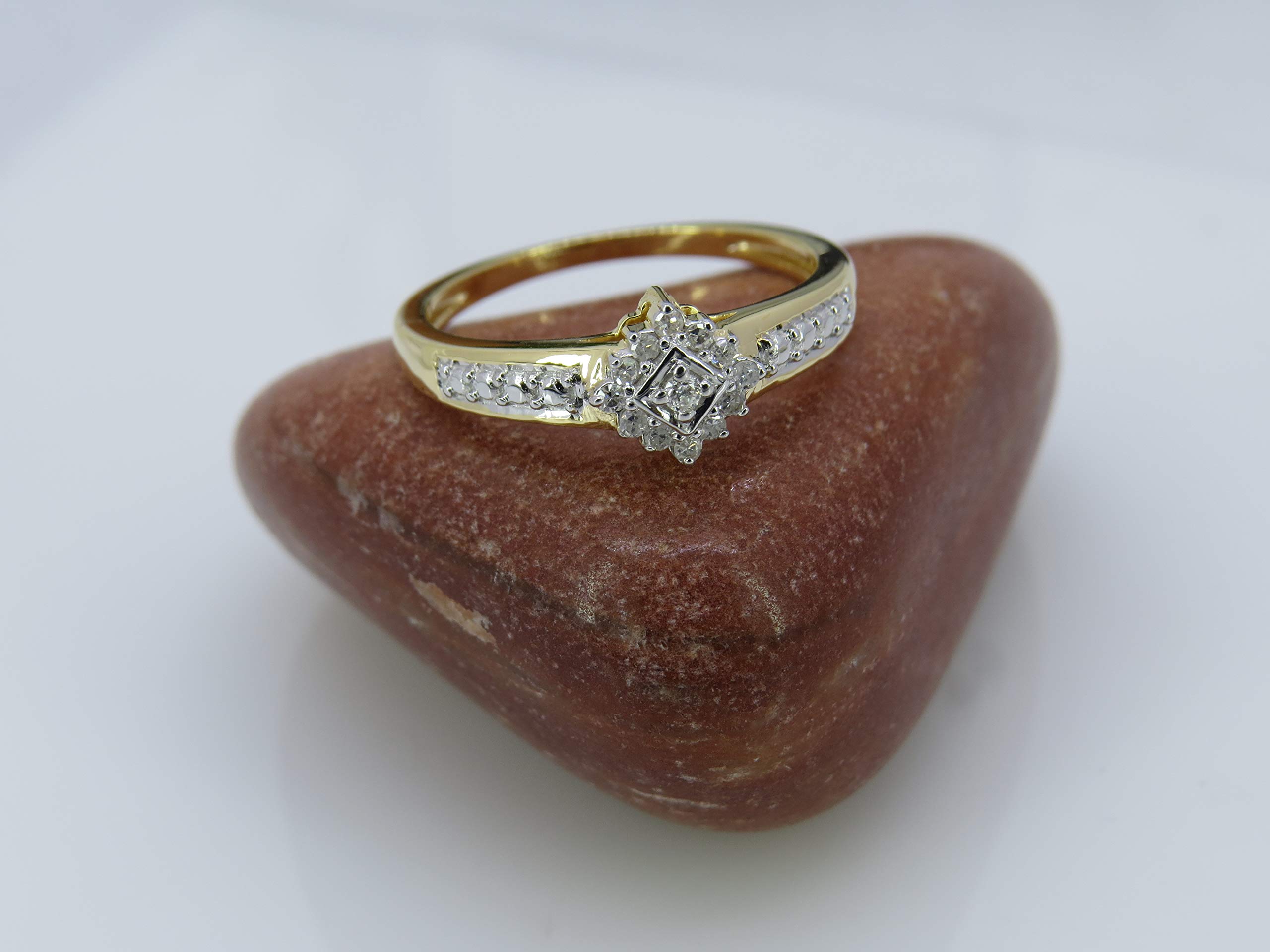 Dazzlingrock 10K Yellow Gold Round Diamond Cluster Ring for Women - 1/10 CTW | Elegant Wedding, Engagement, Anniversary Gift Jewelry