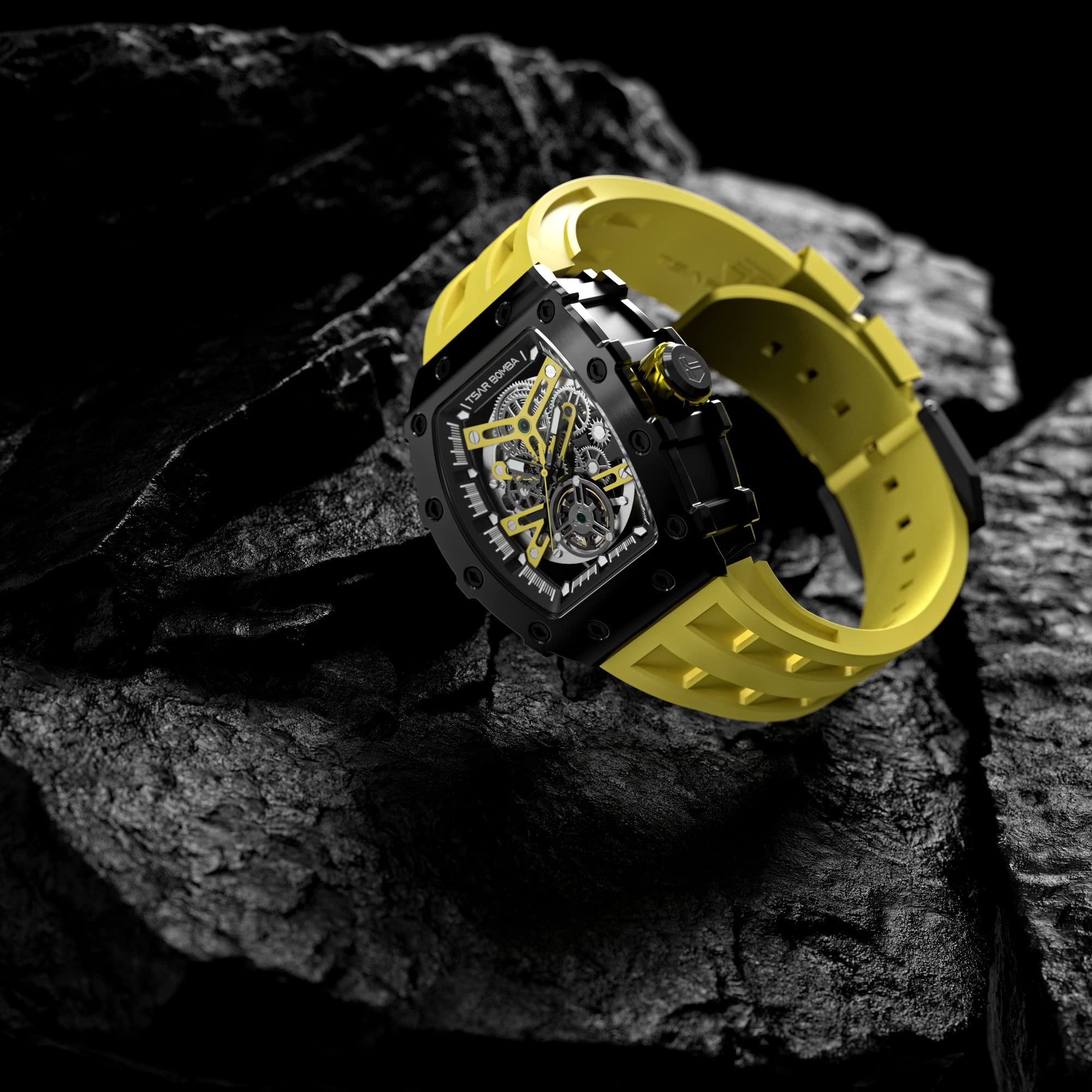 Premium Automatic Skeleton Mechanical Men's Watch - Carbon Fiber Bezel, 50M Waterproof, Silver Luxury Wristwatch with Silicone Strap | Stylish Dress Watch for Business, Formal Events & Everyday Wear