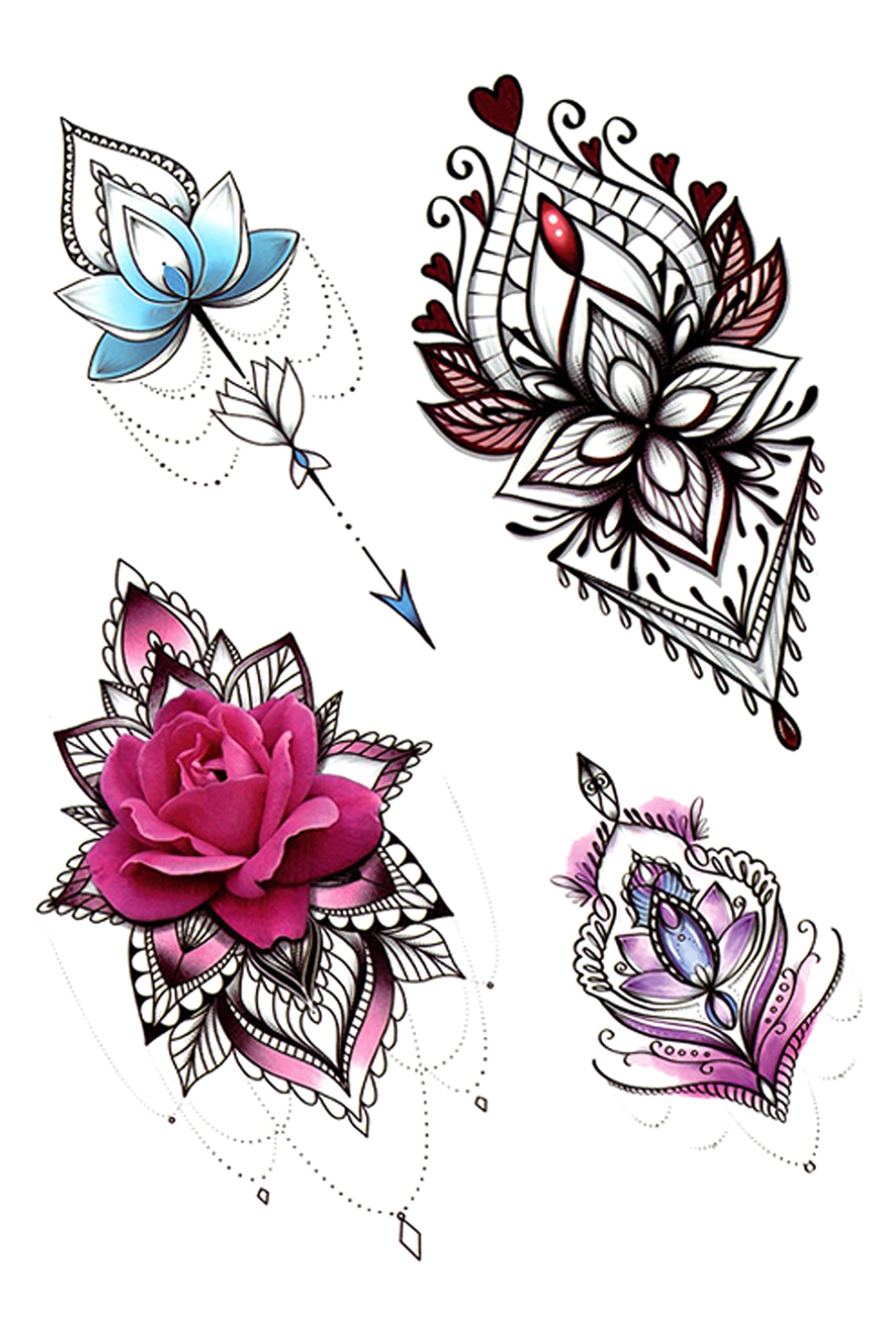 Realistic 3D Temporary Tattoo Stickers for Adults - Waterproof Fake Tattoos for Men & Women, Boys & Girls - Flowers, Butterflies, Stars & Dark Desire Designs (21x15cm) - Perfect for Parties, Halloween, Cosplay & Honeymoon