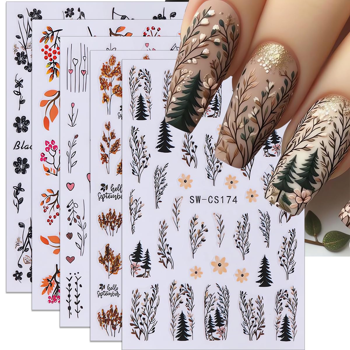 6PCS 3D Flower & Leaf Nail Art Stickers - Self-Adhesive Summer Floral Nail Decals for Women | Fall Nail Decorations & Nail Art Supplies | Perfect for Manicures, Parties, Weddings & Special Occasions
