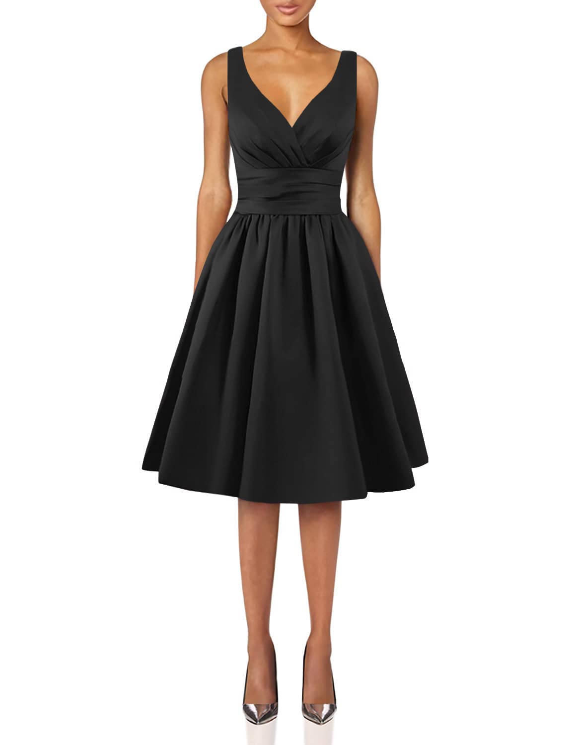 JAEDEN Short Satin Prom Dress - V Neck Bridesmaid Dresses for Weddings, Evening Gowns for Formal Parties & Special Occasions