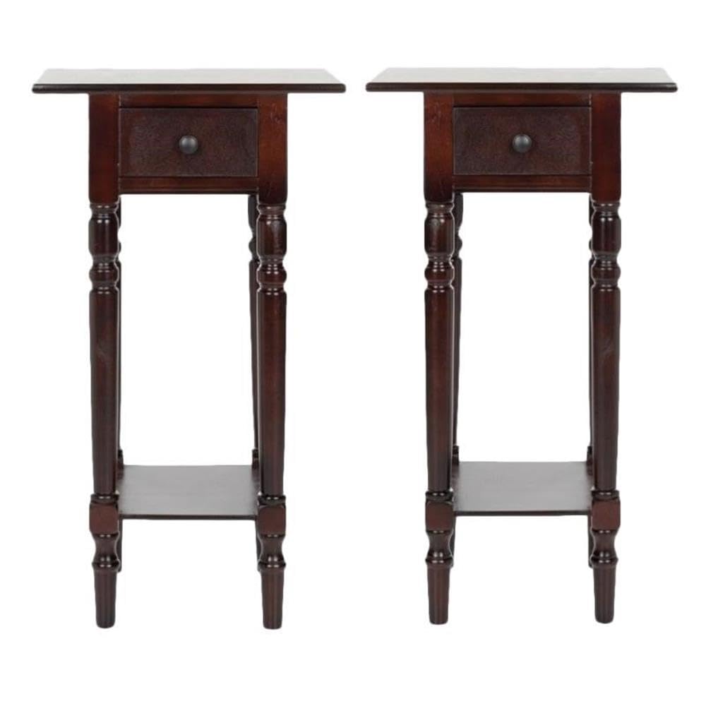Dark Cherry Wood End Table Set of 2 - Modern Side Table for Living Room, Bedroom & Office - Home Square Solid Wood Nightstand with Storage Shelf