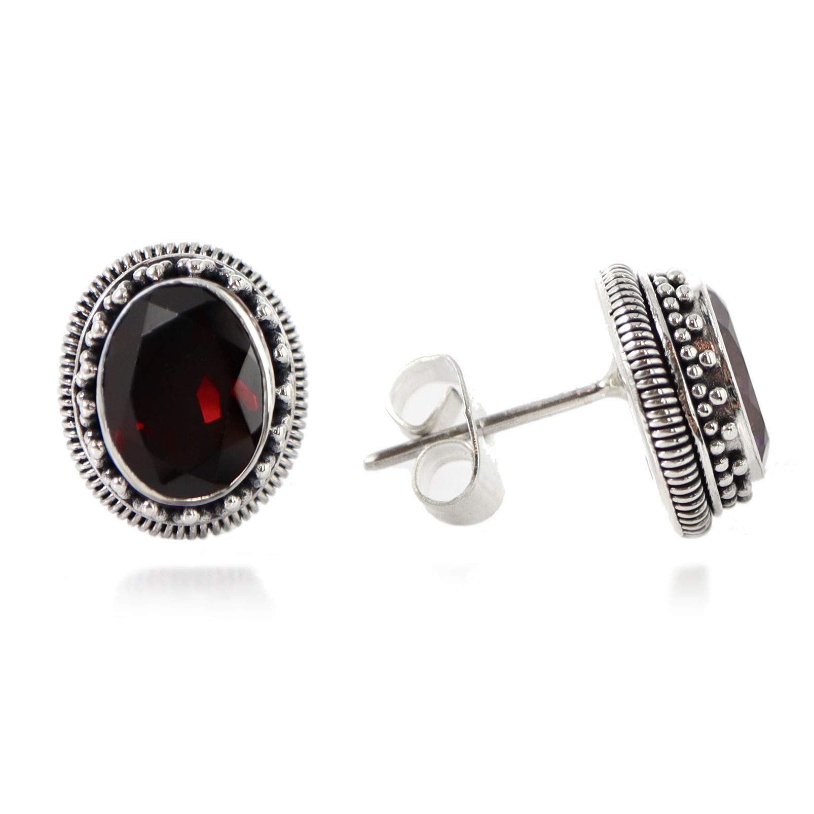 11mm Dark Garnet Stud Earrings for Women - Sterling Silver Post Earrings - Hypoallergenic Jewelry Gift for Birthday, Anniversary & Valentine's Day - Perfect for Everyday Wear & Special Occasions