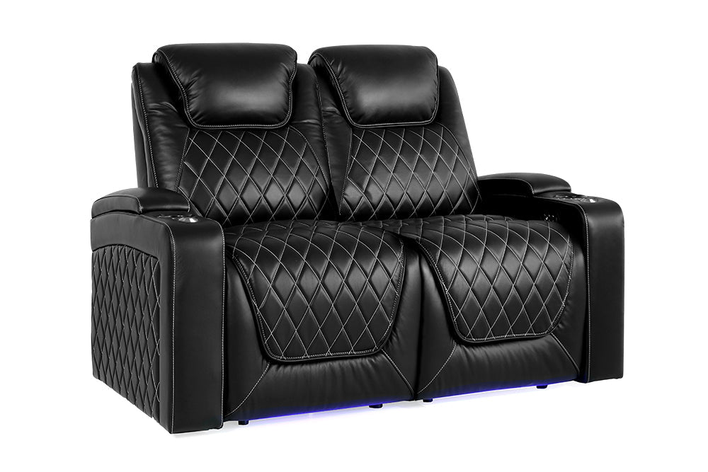 Valencia Oslo Genuine Leather Home Theater Seating Set - 2-Seater Loveseat in Midnight Black | Perfect for Home Cinema, Media Rooms & Luxury Home Theaters