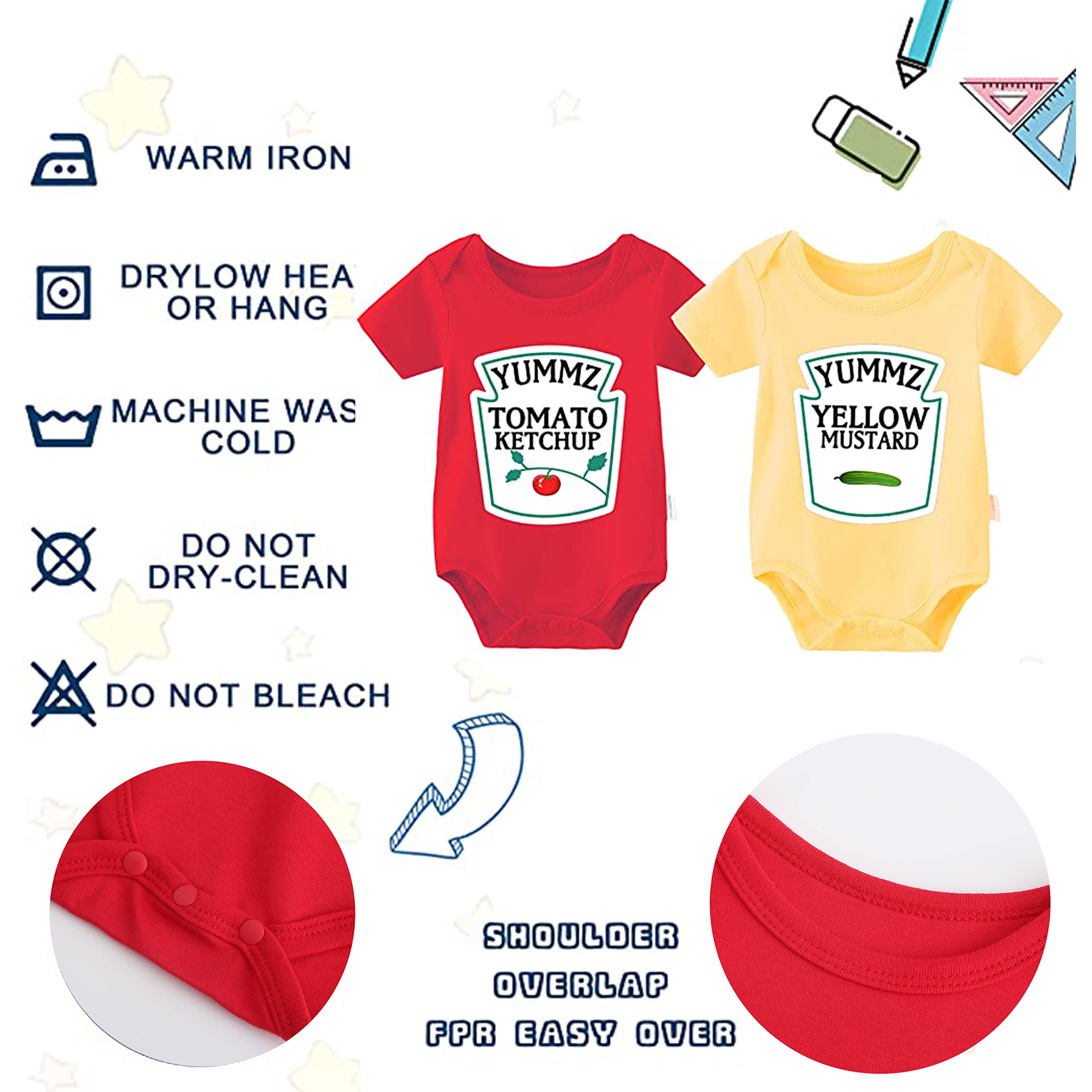 YSCULBUTOL Funny Baby Twins Bodysuit - Ketchup & Mustard Themed Outfit Set for Baby Girls | Short Sleeve Matching Twin Clothes for Photo Shoots & Family Events