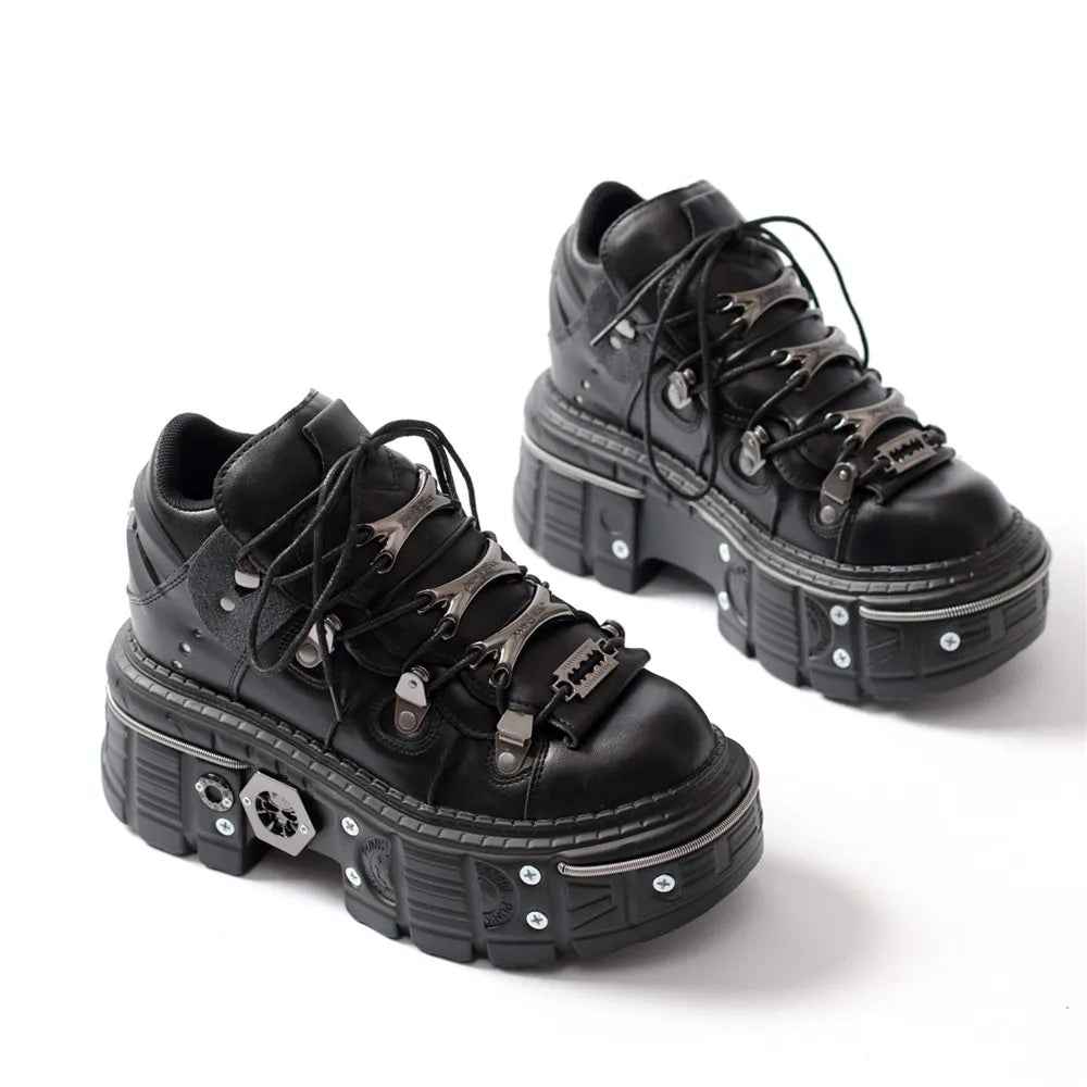 2025 Trendy Women's Ankle Boots - Chunky Heel Round Toe Lace-Up Sneakers with Metal Rivet Decor, Gothic Punk Rock Style for Daily Wear & Night Out