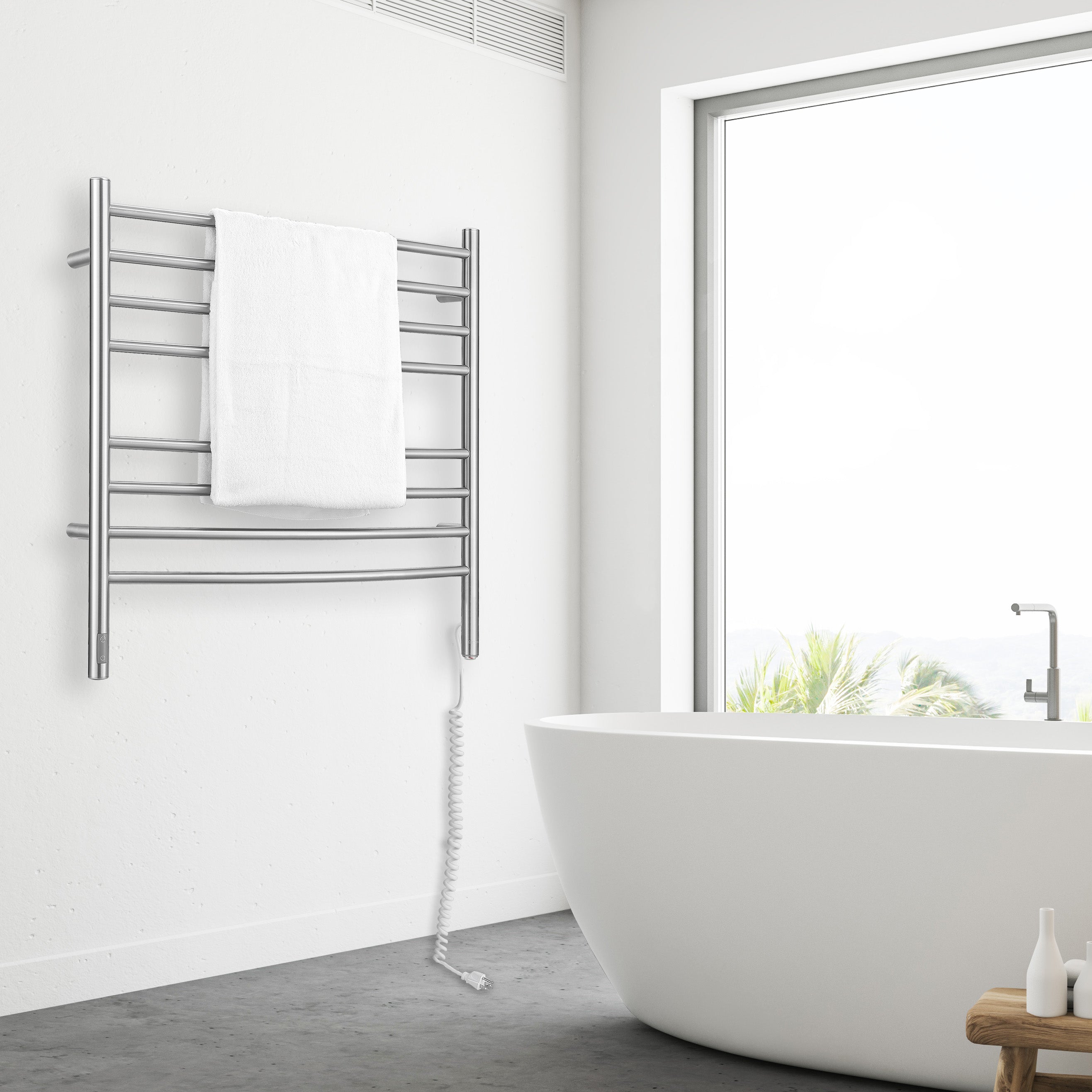Arezzo OBT 8 Bar Hardwired & Plug-In Stainless Steel Towel Warmer - Bathroom Luxury Heated Towel Rack for Spa, Hotel & Home Use