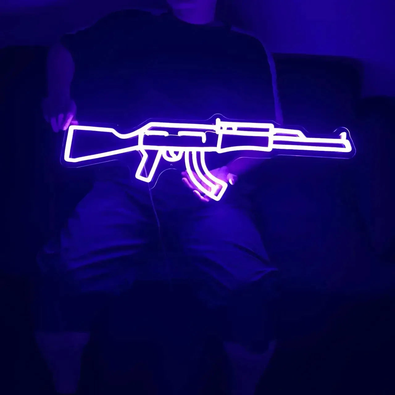 AK47 Gun Purple Neon Sign - Custom LED Wall Art for Parties, Weddings & Events - Unique Birthday Gift & Home Decor