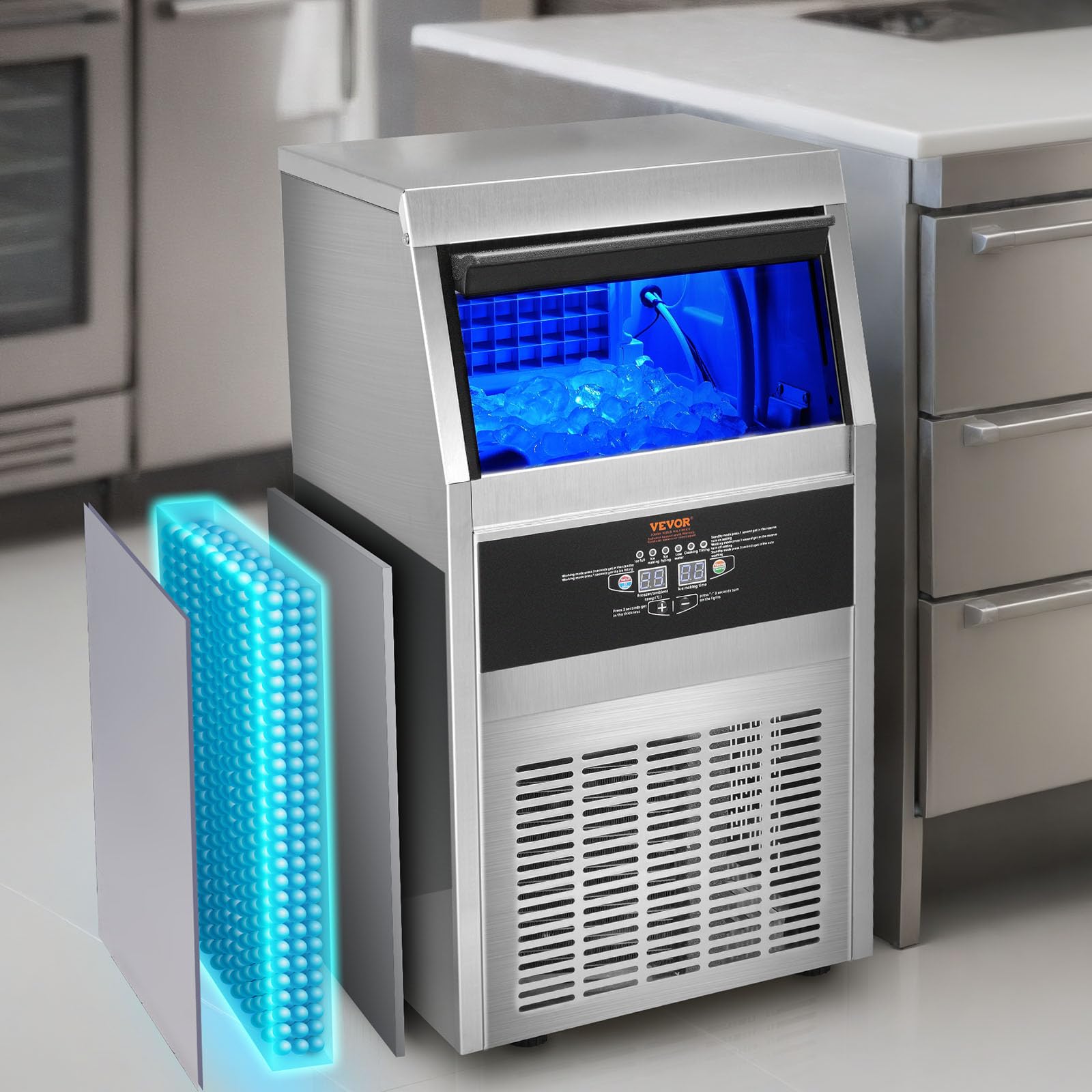 VEVOR Commercial Ice Maker Machine 120LBS/24H with 22LBS Storage - Fast 45 Ice Cubes in 12-15 Mins - Perfect for Bars, Restaurants, Home & Office Use - Countertop Ice Machine for Cocktails, Beverages & Parties