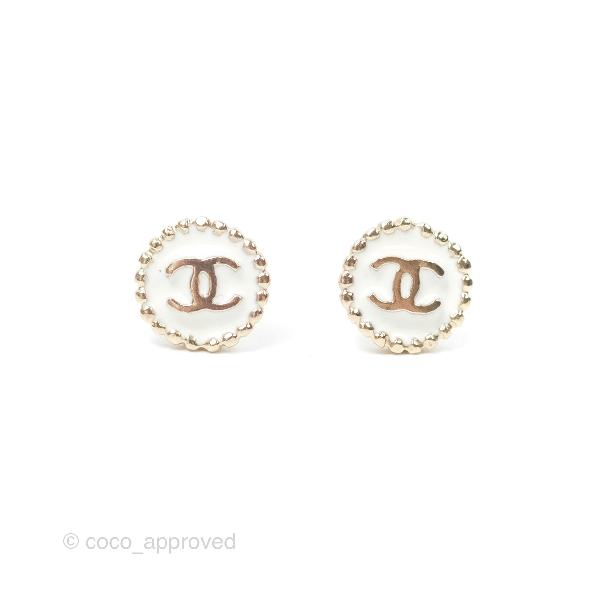 Chanel CC Round White Earrings in Gold Tone - Luxury Fashion Jewelry for Women, Perfect for Parties, Weddings & Special Occasions