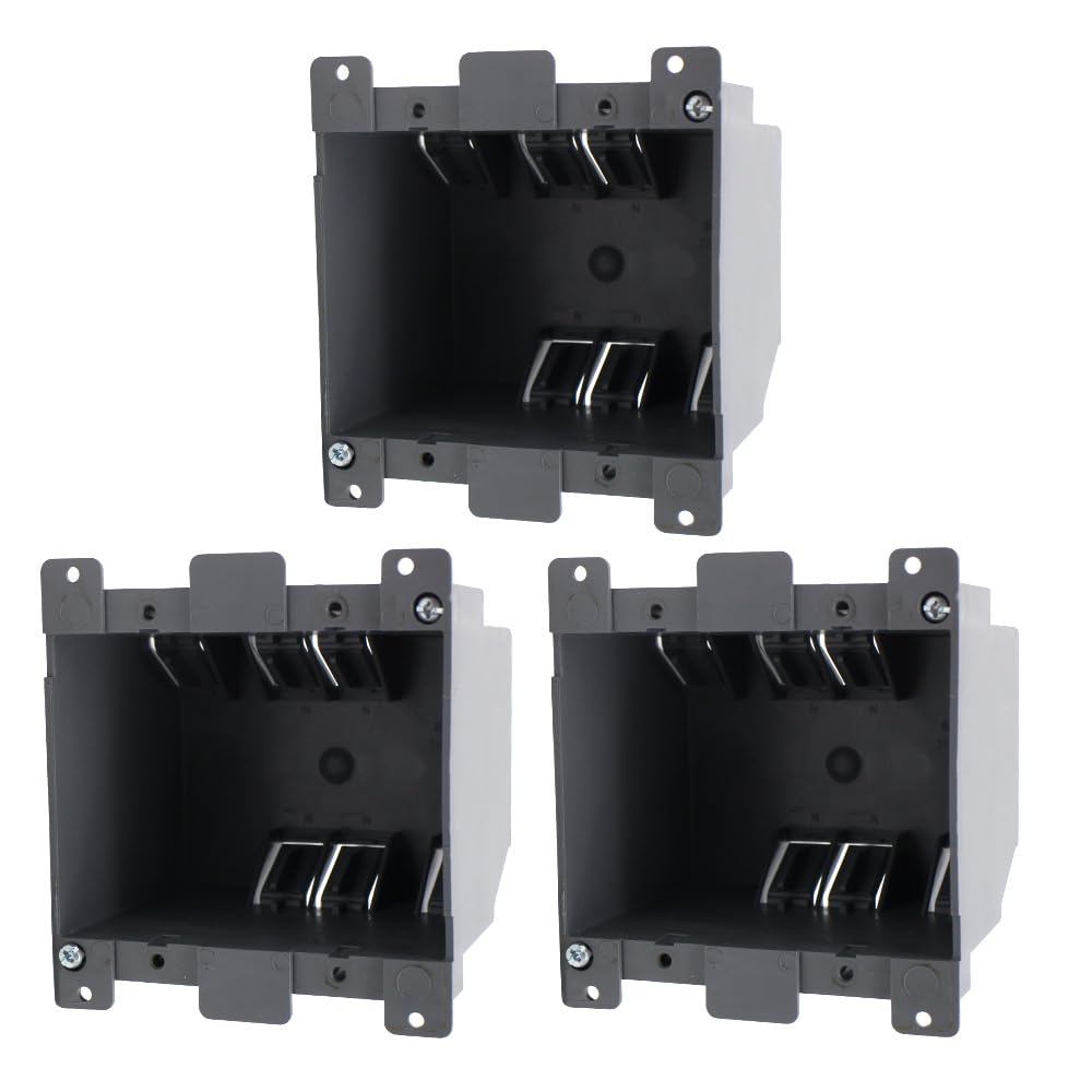 2-Gang Old Work Electrical Outlet Box, 26 cu Inch Plastic Junction Box for Switches & Outlets - ETL Listed, 2-Hour Fire Rated (3-Pack) - Perfect for Home Renovation & DIY Electrical Projects