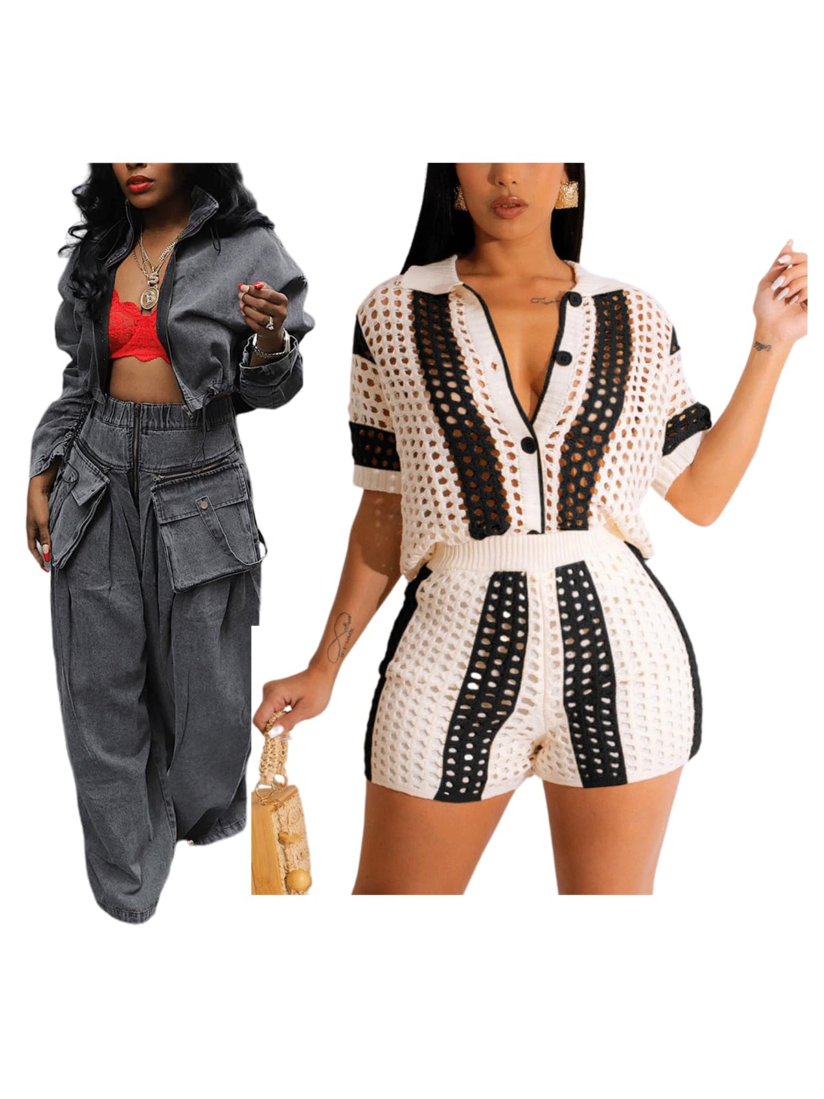 KANSOON Women's 2-Piece Knit Sweatsuit Set - Color Block Short Sleeve Top & Wide Leg Pants | Loose Fit Casual Outfit for Summer, Lounge Wear, Yoga & Travel