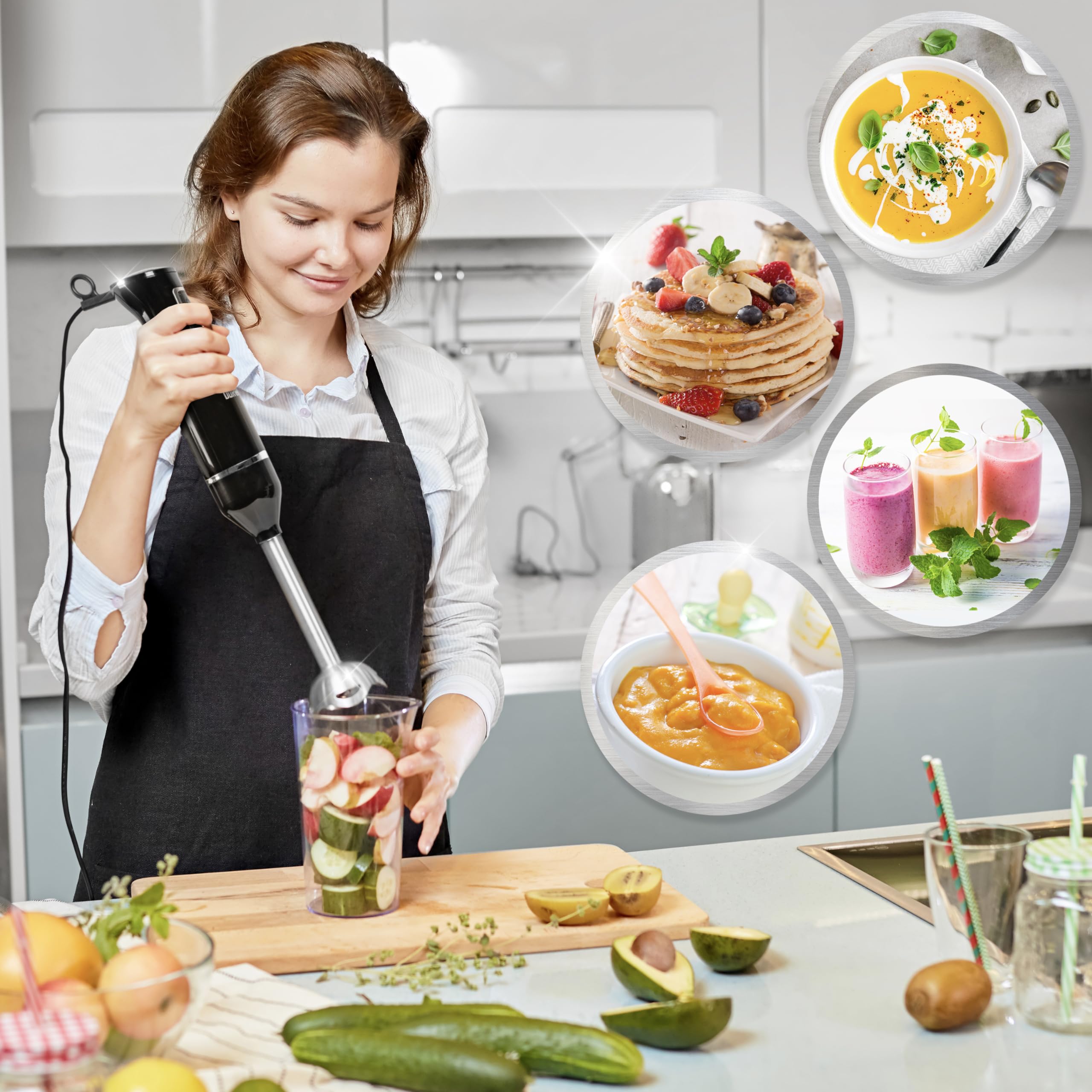 Duronic HB35C 350W Electric Hand Blender with Stainless Steel Blades | 40cm Immersion Stick Blender | 600ml Mixing Cup | Perfect for Baby Food, Smoothies, Soups & Baking | Lightweight & Powerful Kitchen Tool
