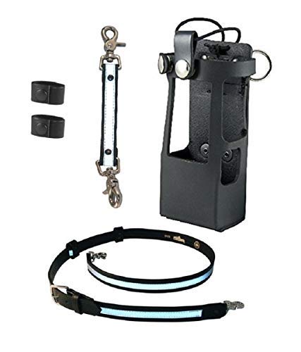 Boston Leather Firefighter Radio Bundle - Anti-Sway Strap & Holder for Motorola APX 6000XE/8000 (Reflective) | Secure Radio Access for Firefighters & First Responders | Emergency Response & Tactical Use