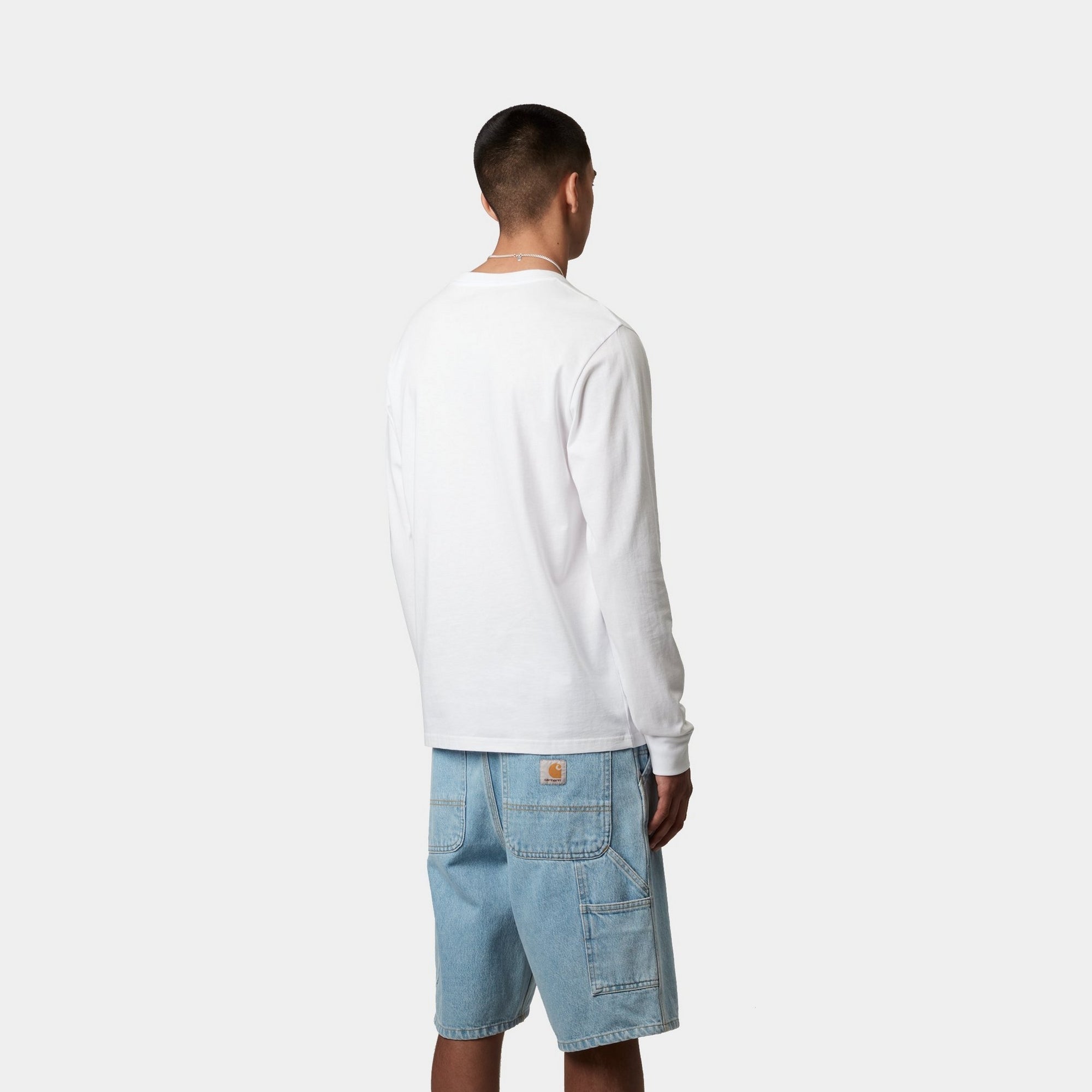 Premium Long Sleeve Pocket T-Shirt for Men - Comfortable Cotton Crew Neck Casual Shirt - White - Ideal for Work, Travel & Everyday Wear