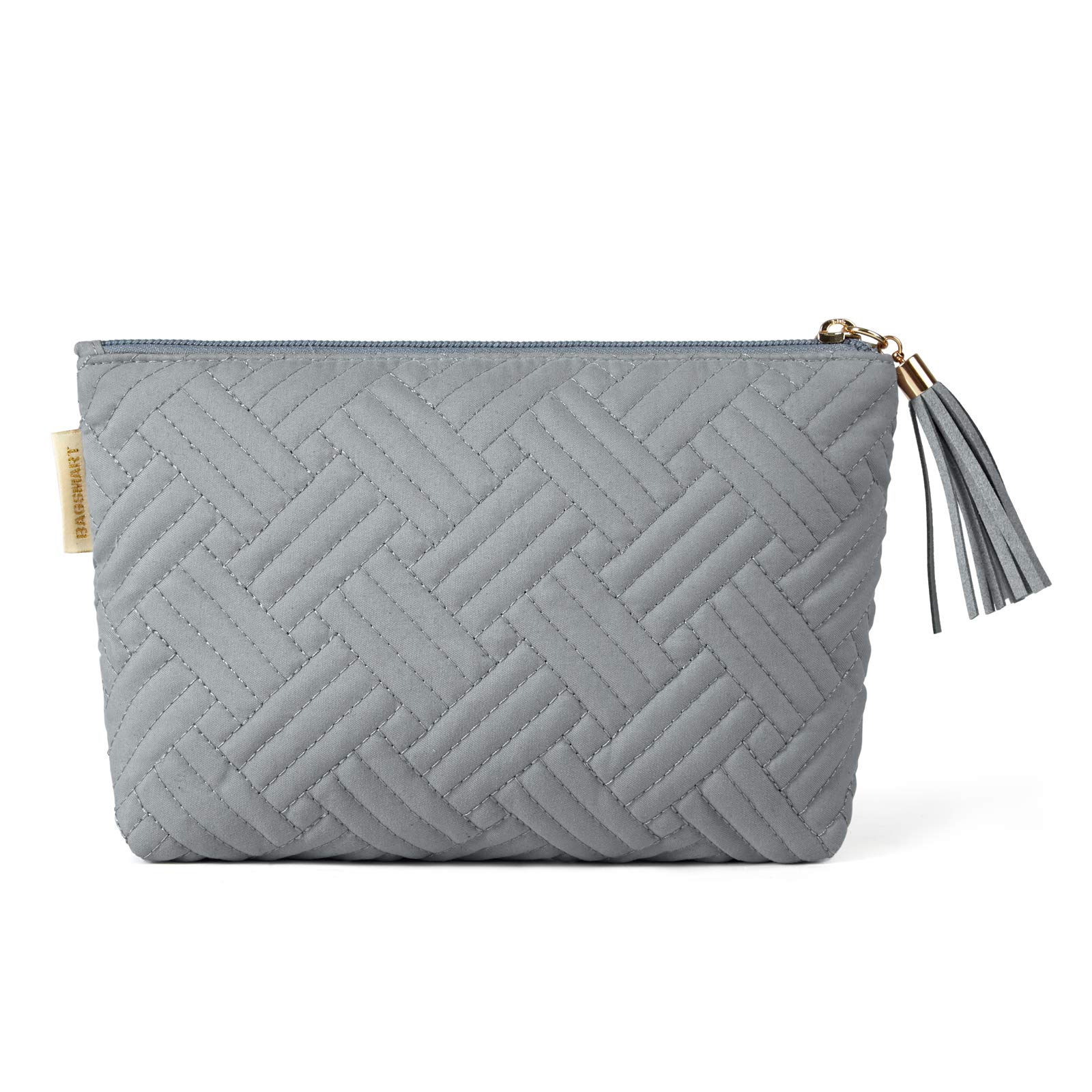 BAGSMART Small Cosmetic Bag for Women - Travel Makeup Pouch for Brushes & Lipsticks, Grey - Perfect for Purse & Travel