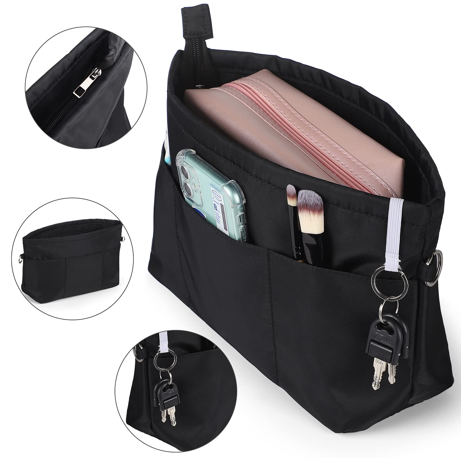 Sightor Handbag Organizer Insert - Large Nylon Purse Organizer for Tote Bags, Black | Keep Your Bag Neat & Organized | Perfect for Work, Travel & Daily Use