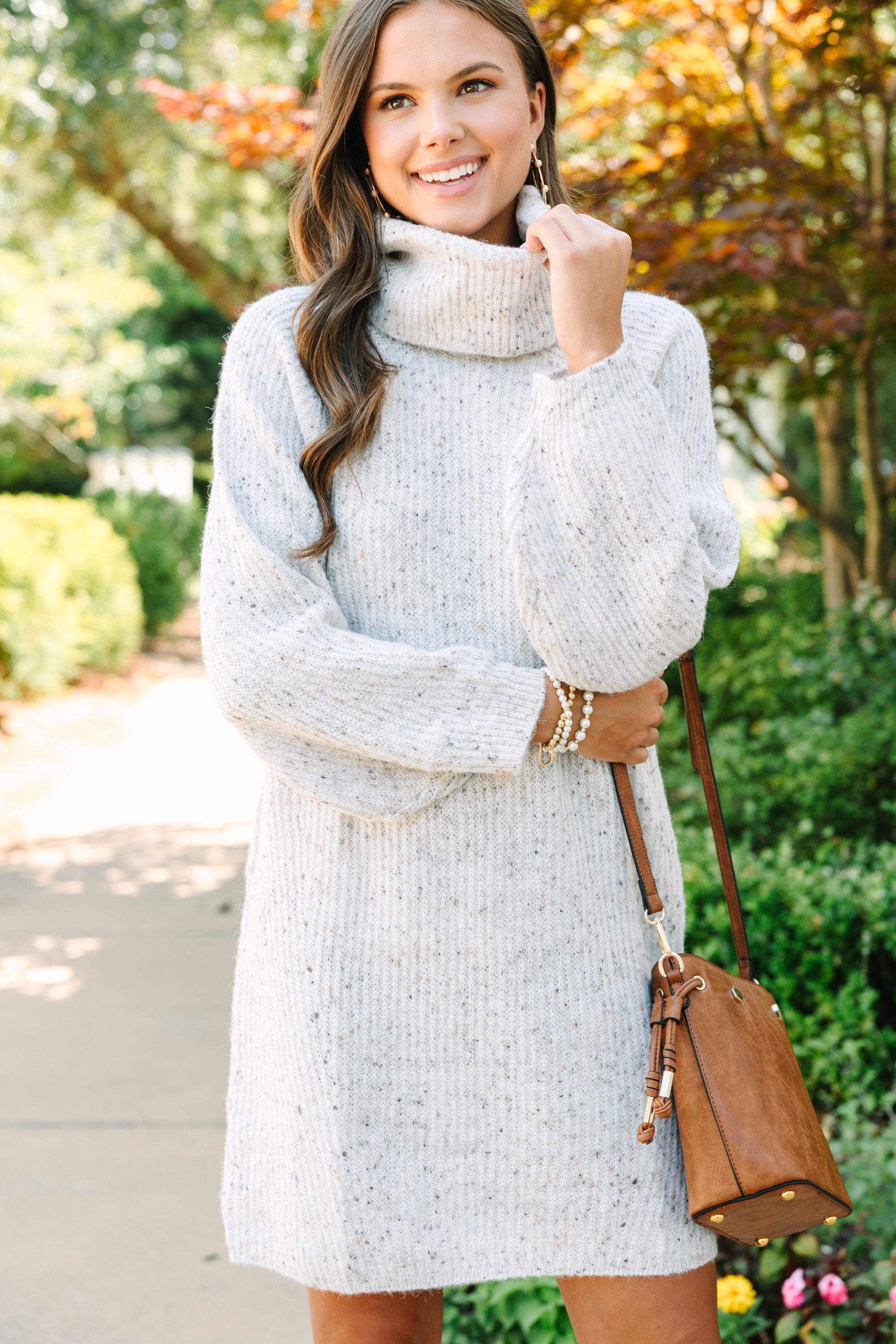 Ivory White Turtleneck Sweater Dress for Women - Soft Winter Knit Dress with Long Sleeves - Perfect for Office, Date Night and Holiday Parties
