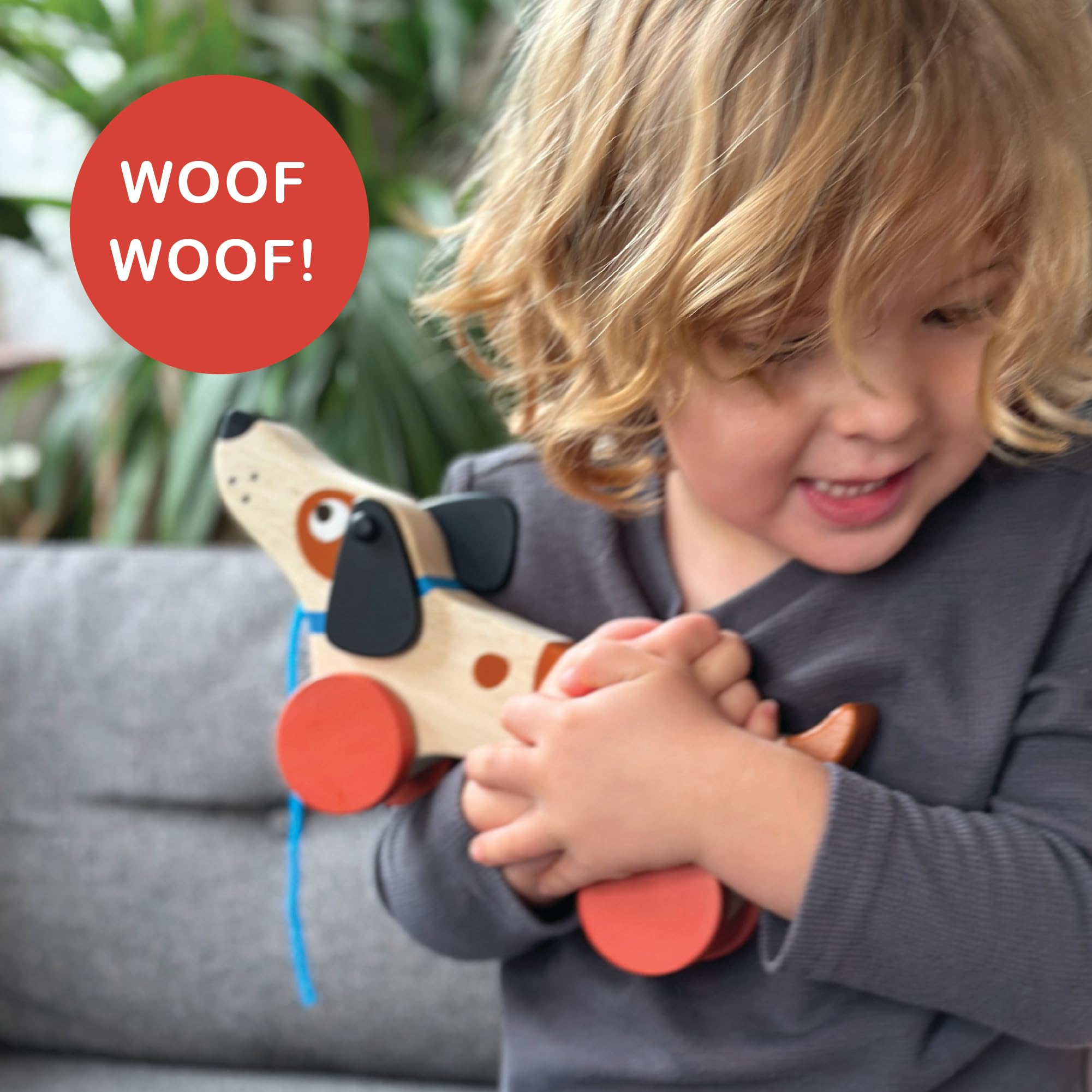 Mentari Toys - Wooden Pull Along Puppy Dog Toy for Toddlers 18M+ - Natural Wooden Pull Toy with 7 Inch Rope, 4 Wheels & Rotating Ears - Develops Motor Skills & Imagination - Perfect for Indoor Play, Early Learning & Gift Giving