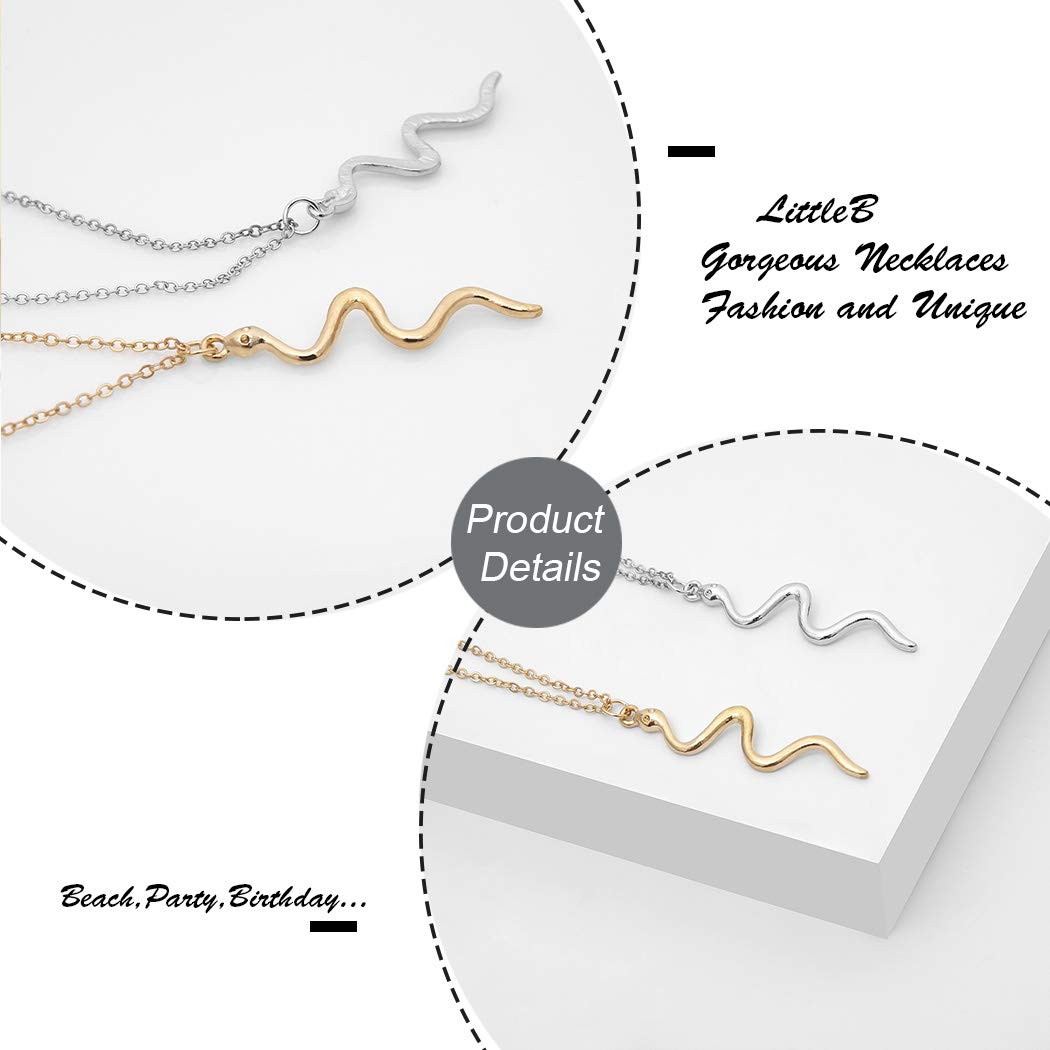 LittleB Minimalist Serpentine Pendant Necklace - 14K Gold Plated Short Chain Jewelry for Women & Girls | Perfect for Everyday Wear, Gift Giving & Special Occasions
