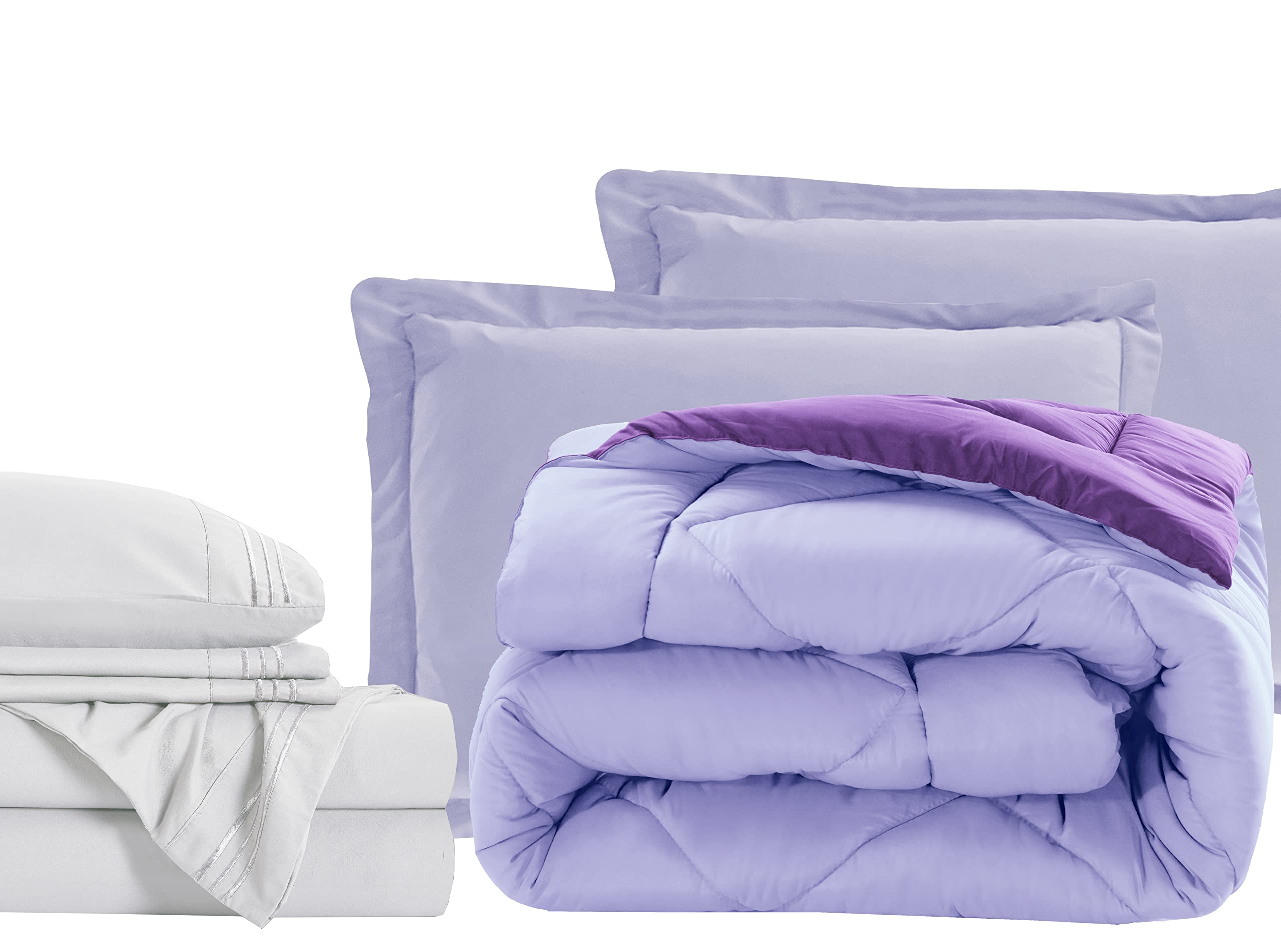 Luxury 7-Piece Bed-in-a-Bag Comforter Set with 1500 Thread Count Sheets - Twin Size Super Soft & Wrinkle Resistant Lilac Purple Bedding - Perfect for Guest Rooms, Dorms & Cozy Bedroom Makeovers