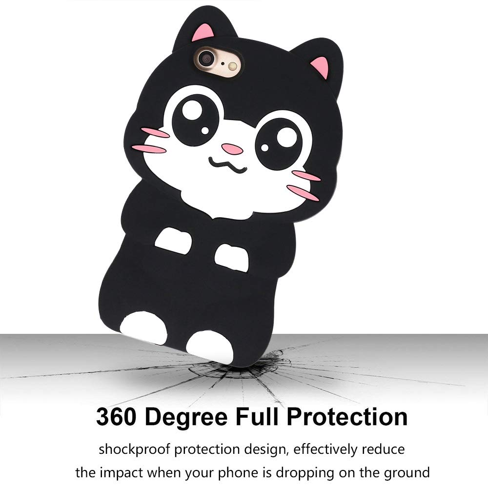 Cute Black Pocket Cat Kitty 3D Cartoon Animal Soft Silicone Shockproof Case for iPhone SE 2022/2020, iPhone 7/8, iPhone 6/6s - Perfect for Daily Use, Work, School & Travel Protection