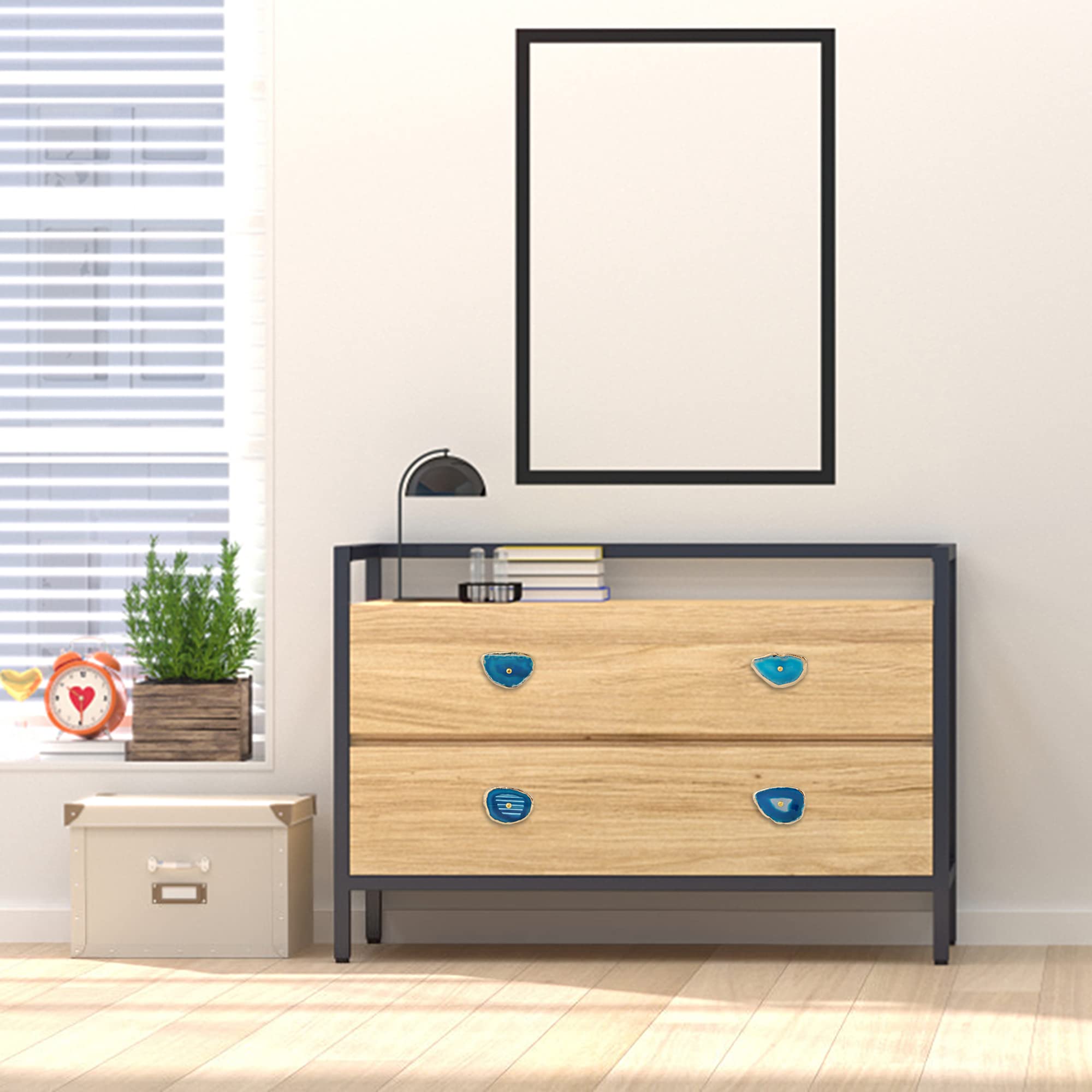 4-Piece Agate Knobs for Dresser Drawers - Natural Stone Cabinet Pulls in Blue | Decorative Kitchen & Closet Hardware | Perfect for Cabinets, Dressers, and Furniture Upgrades