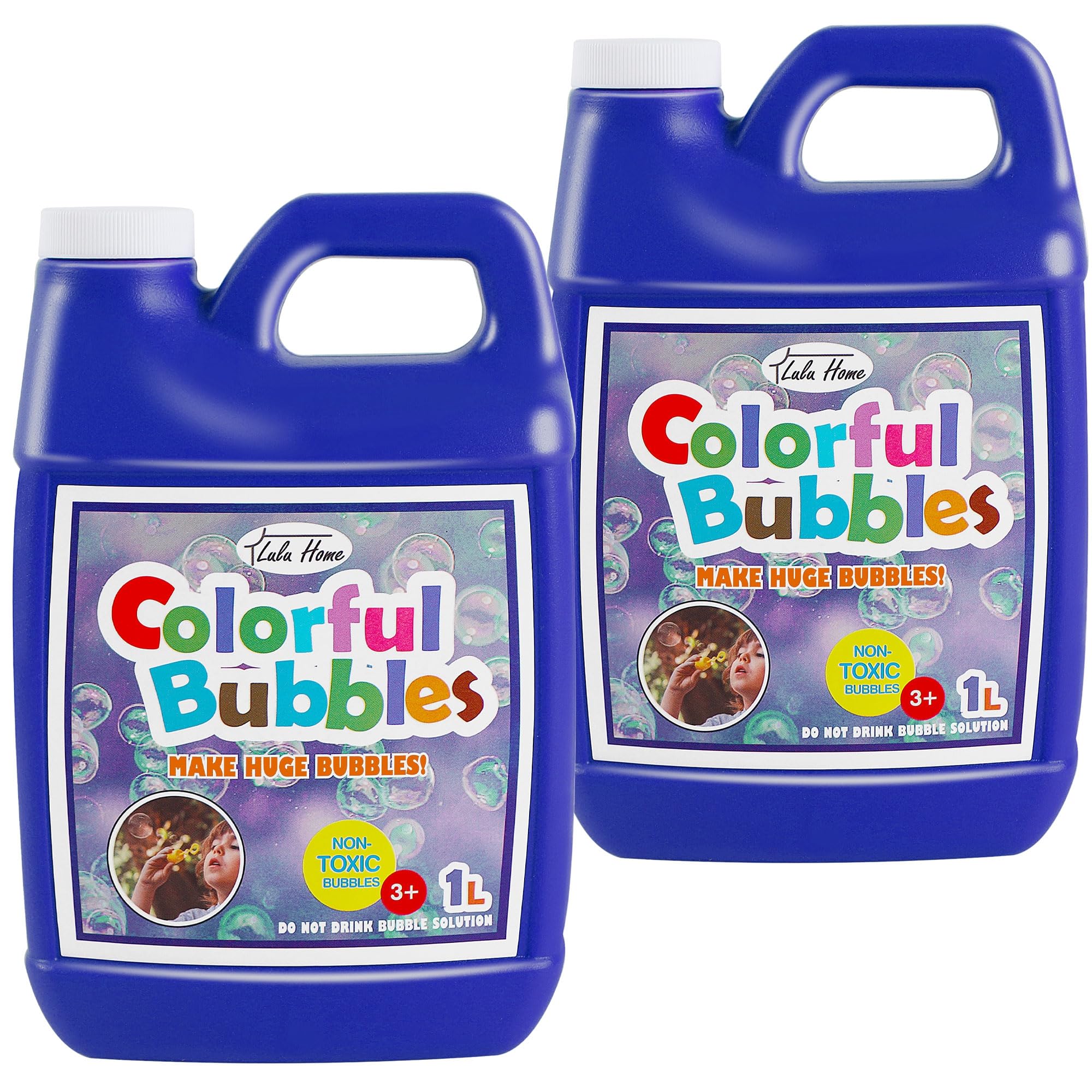 Lulu Home 2-Pack Bubble Concentrate Solution (1L/33.8oz) - Refill for Bubble Machines, Giant Bubble Wands & Blower Toys - Perfect for Kids Birthday Parties, Outdoor Play & Summer Activities (Dark Blue Bottle)