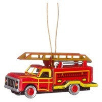 Vintage Fire Engine Tin Ornament - Classic Metal Toy Truck Decor for Christmas Tree, Home, Office & Collectors | Perfect Holiday Gift for Kids & Firefighter Fans
