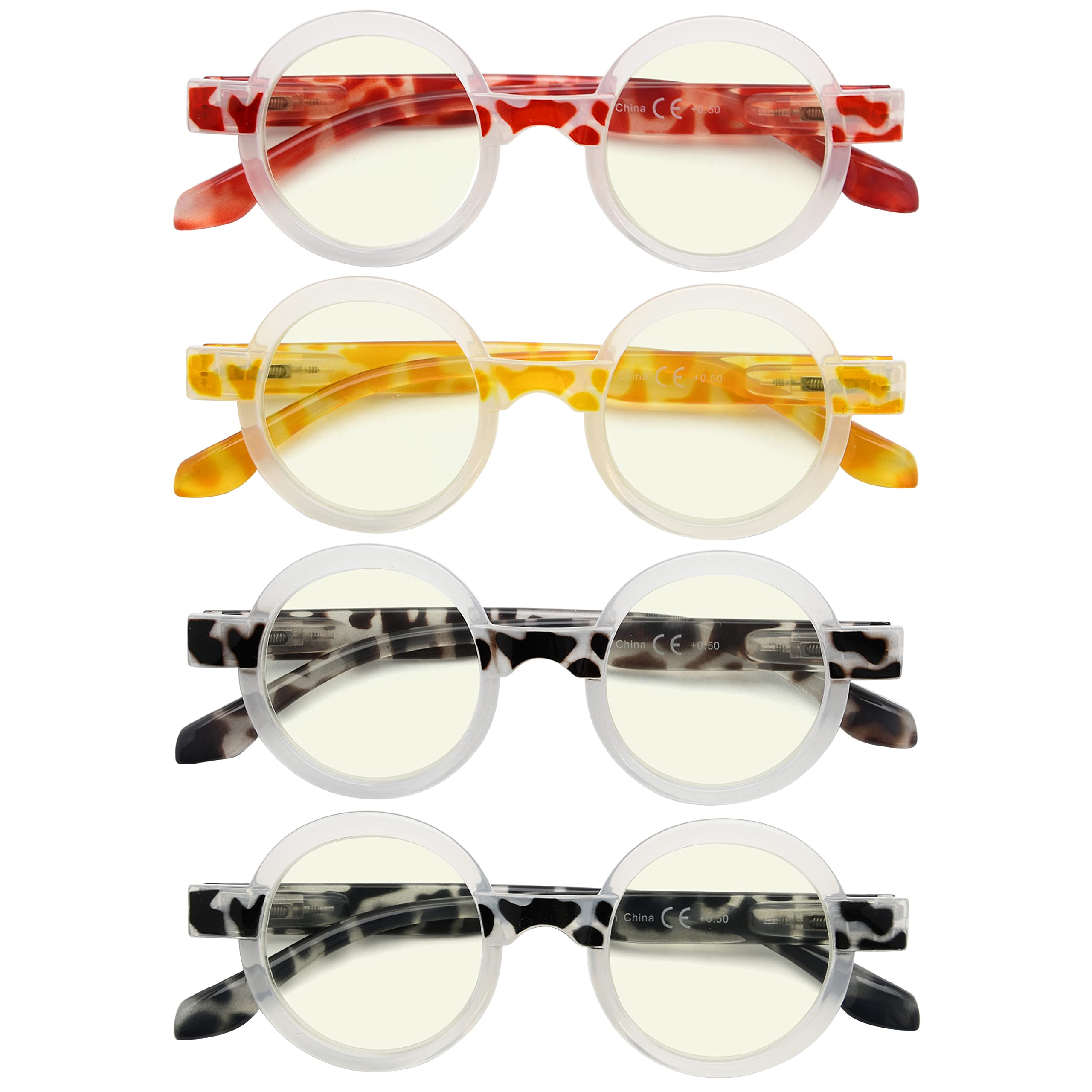 Eyekepper 4 Pack Blue Light Blocking Reading Glasses for Women - Round Computer Glasses +2.00 Strength - Reduce Eye Strain for Office Work, Screen Time & Reading