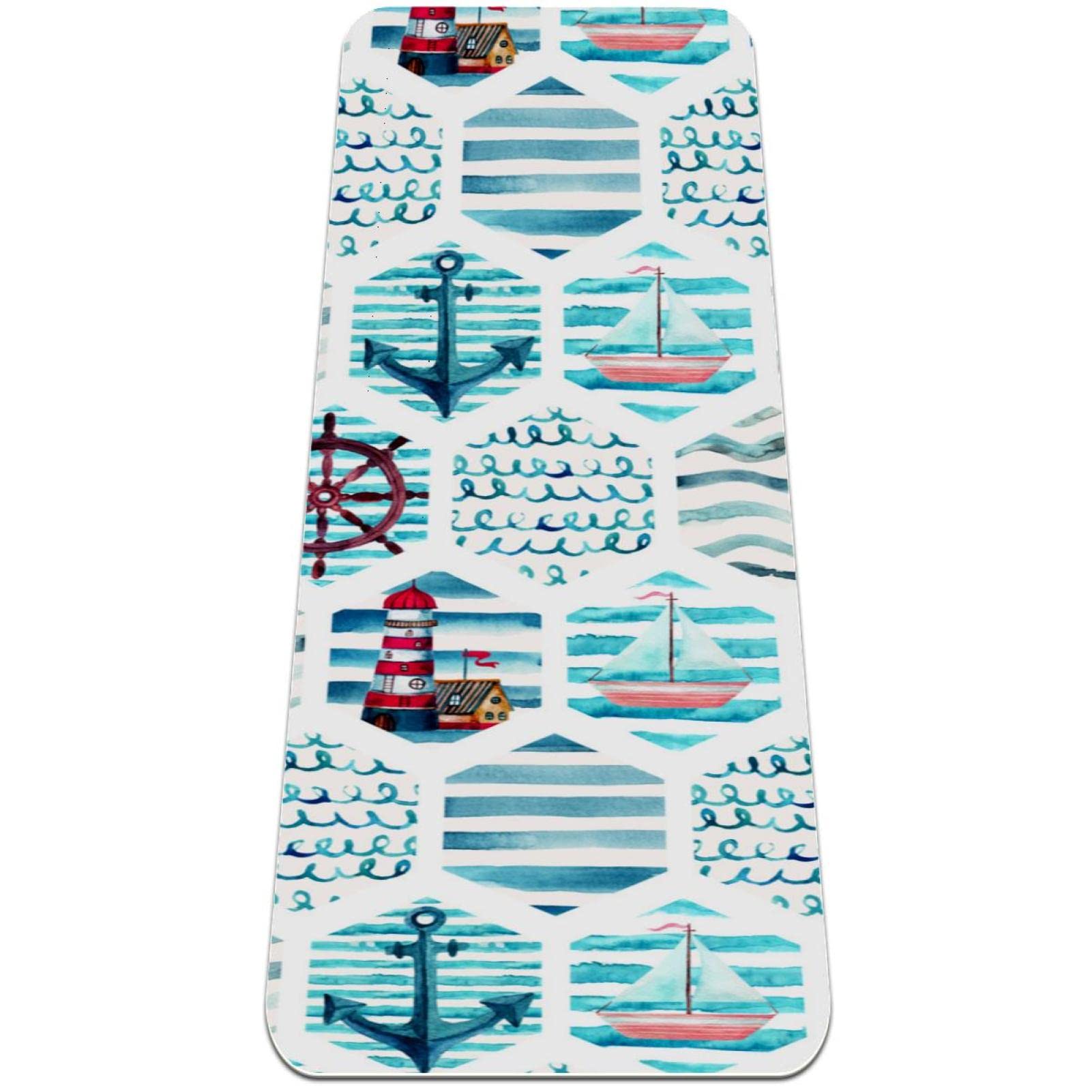 Premium Non-Slip Yoga Mat for Women - Extra Thick 1/2 Inch Exercise Mat with Anchor Design in Navy Blue - Ideal for Yoga, Pilates, Home Workouts & Gym Sessions