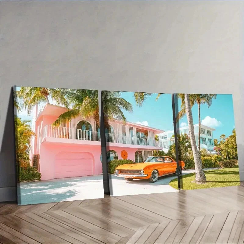 3-Piece Mid Century Modern Car Wall Art Set - Framed Canvas 40x60cm (16x24in) - High Quality Print - 100% Australian Made - Ready to Hang - Perfect for Living Room, Bedroom, Office & Man Cave Decor