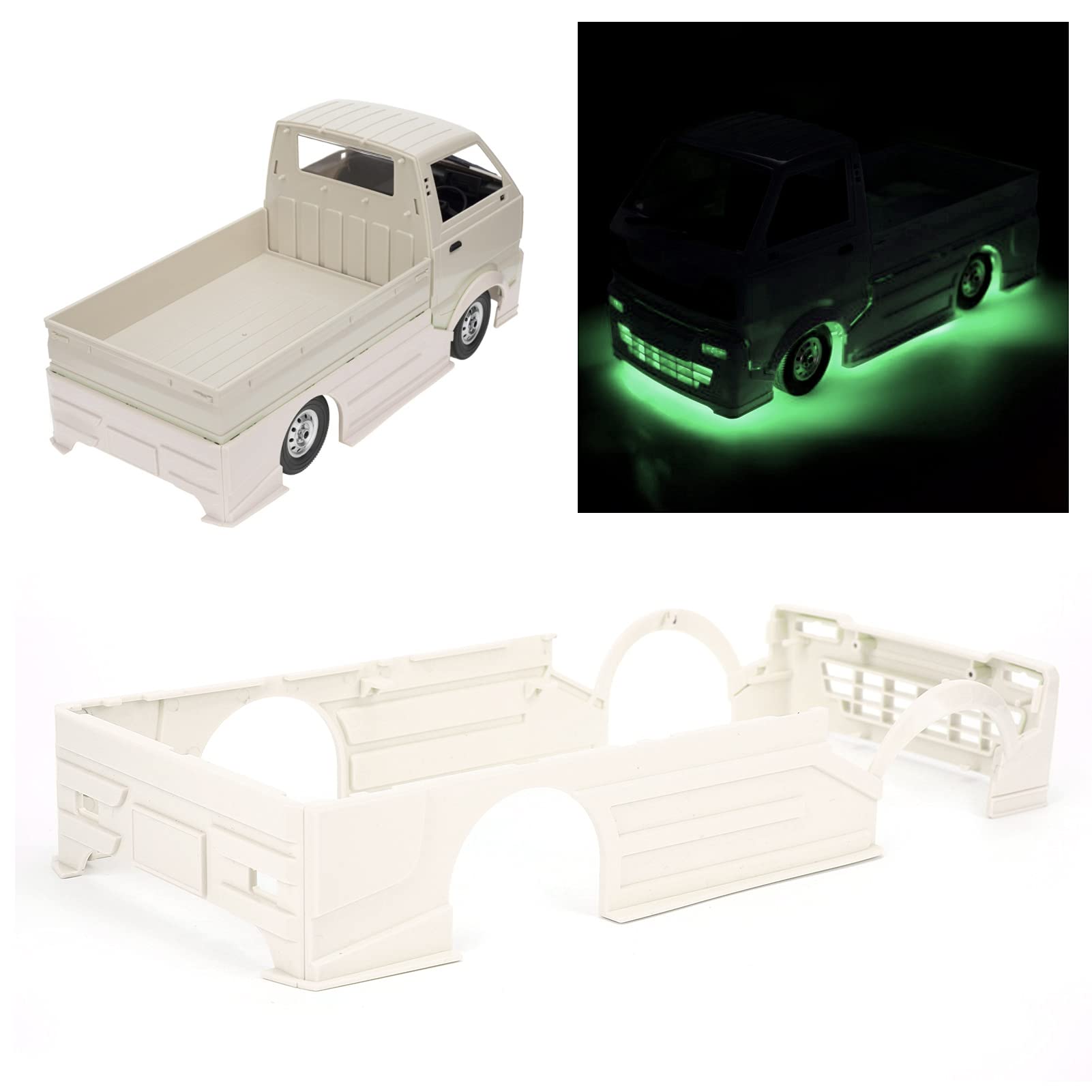 WPL D12 RC Truck Wide Body Kit with LED Lights - Large Remote Control Car Body Cover for Off-Road Racing & Crawling (Green) - Perfect for Outdoor Adventure & RC Car Enthusiasts