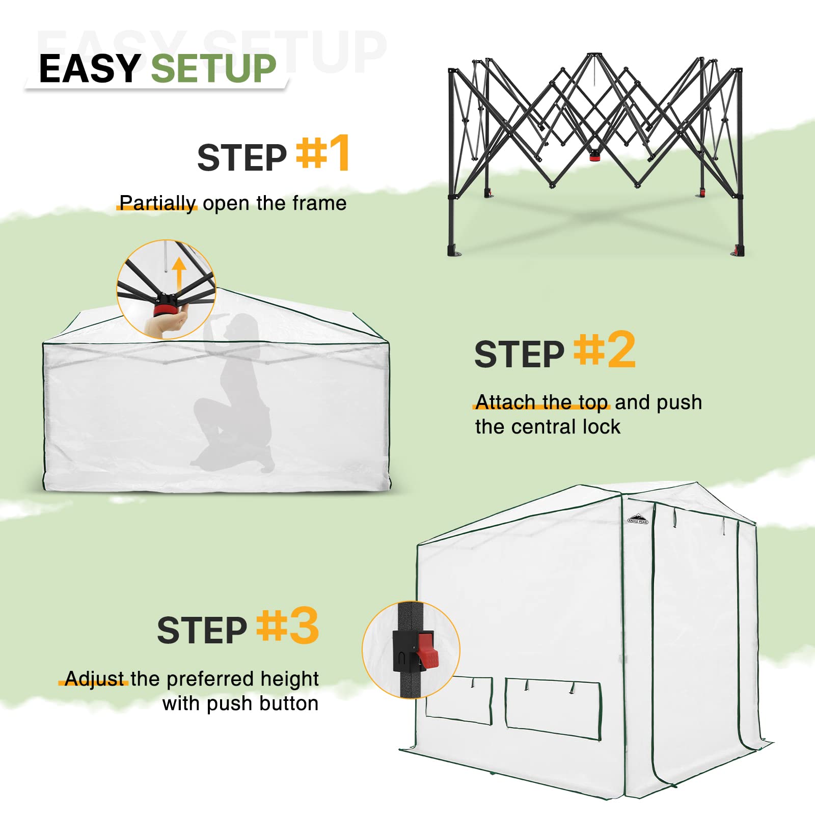 EAGLE PEAK 8x6 FT Portable Walk-in Greenhouse for Indoor & Outdoor Gardening - Heavy Duty Woven PE Cover with Zippered Doors & Windows - Perfect for Seed Starting, Plant Protection & Year-Round Gardening